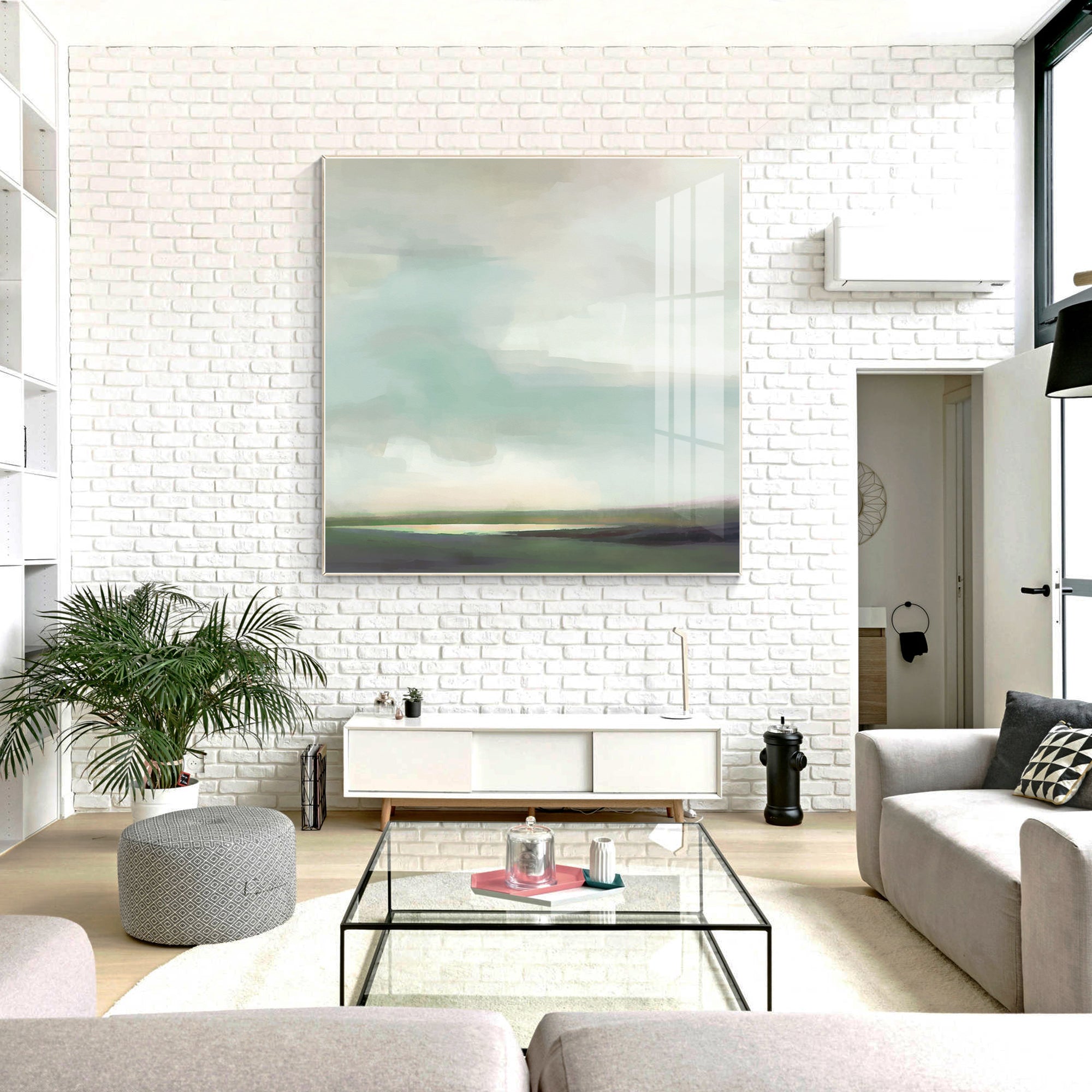 Modern abstract field and sky wall art in soft tones
