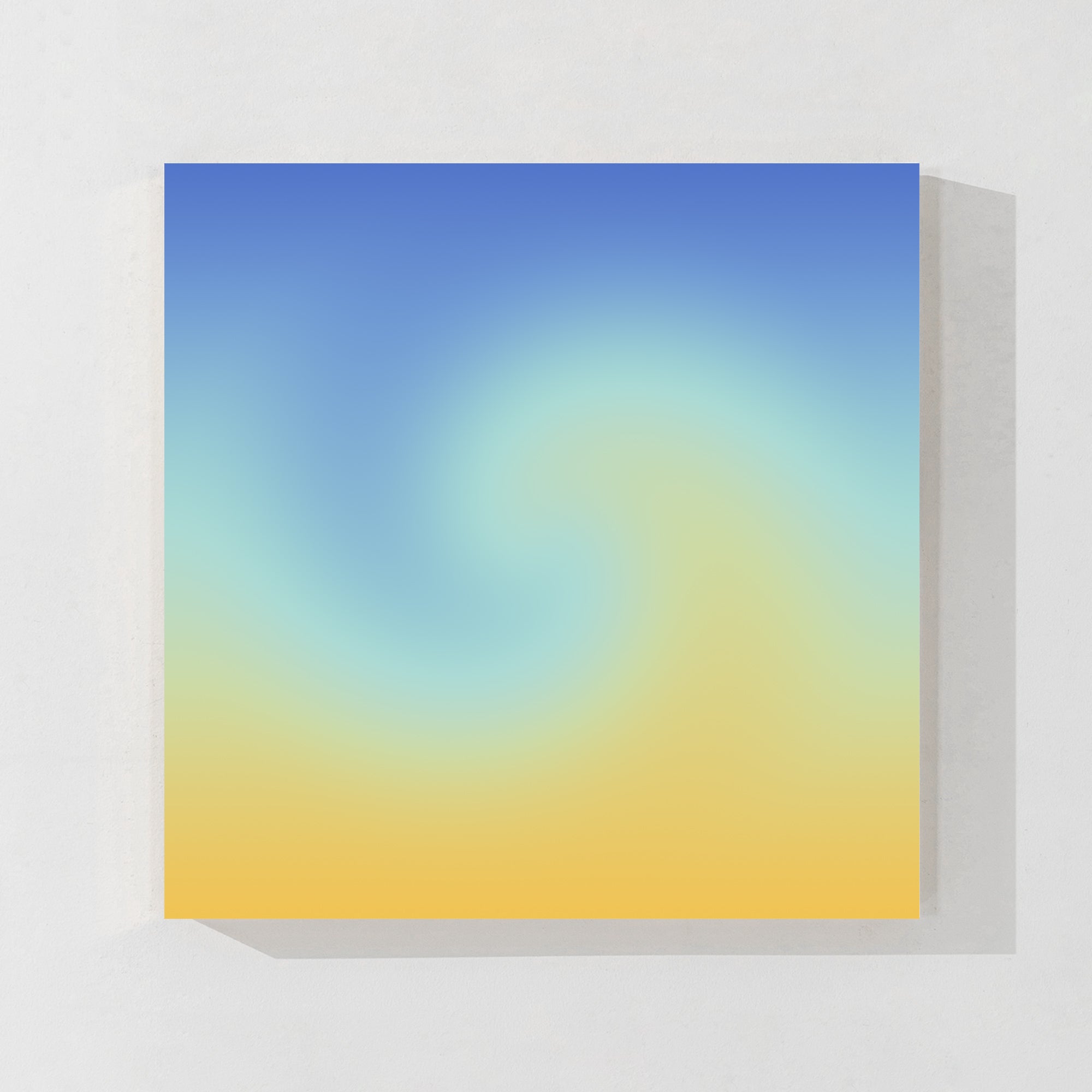 blue and yellow ombre abstract wave painting on canvas