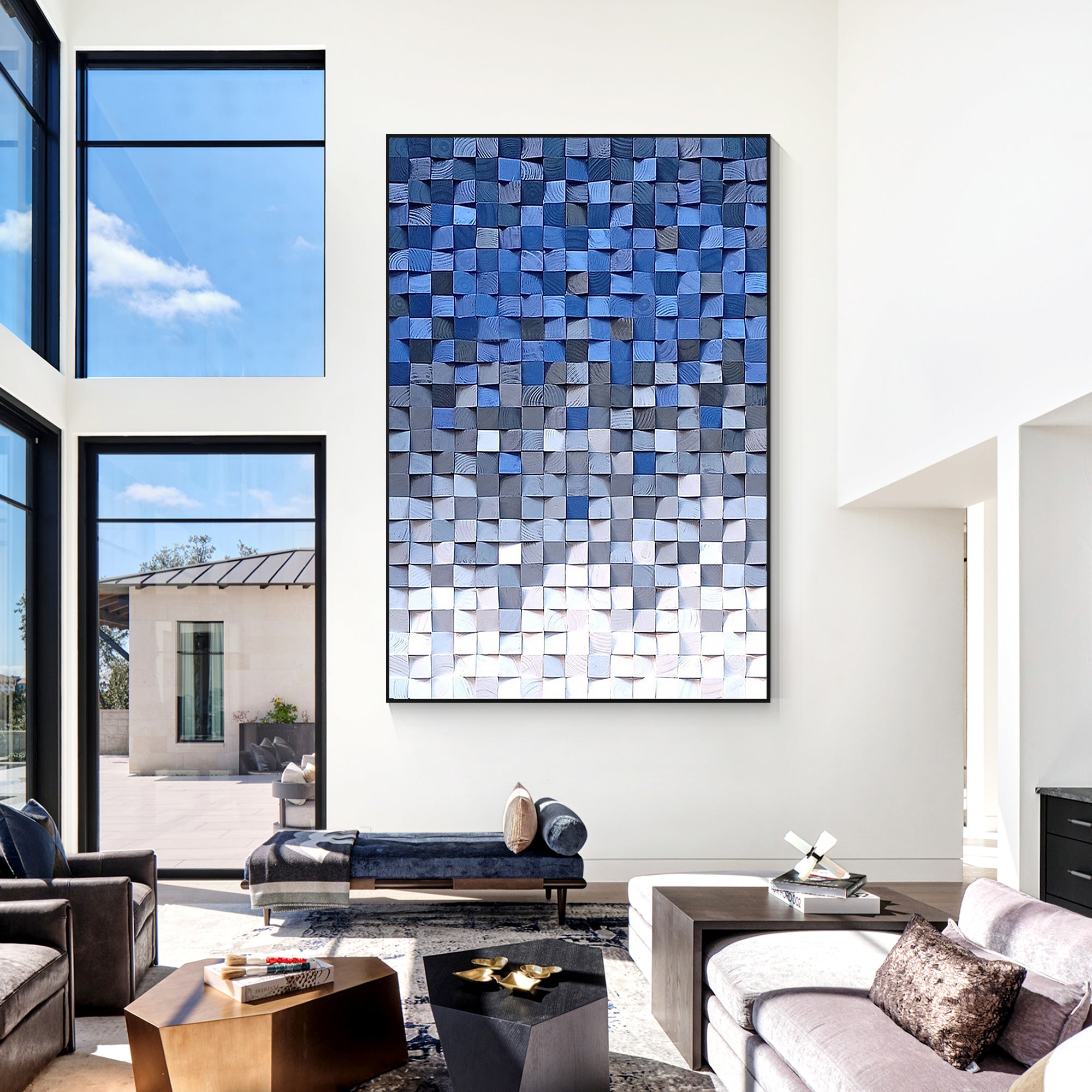 eco friendly wood wall art blue gray textured panel