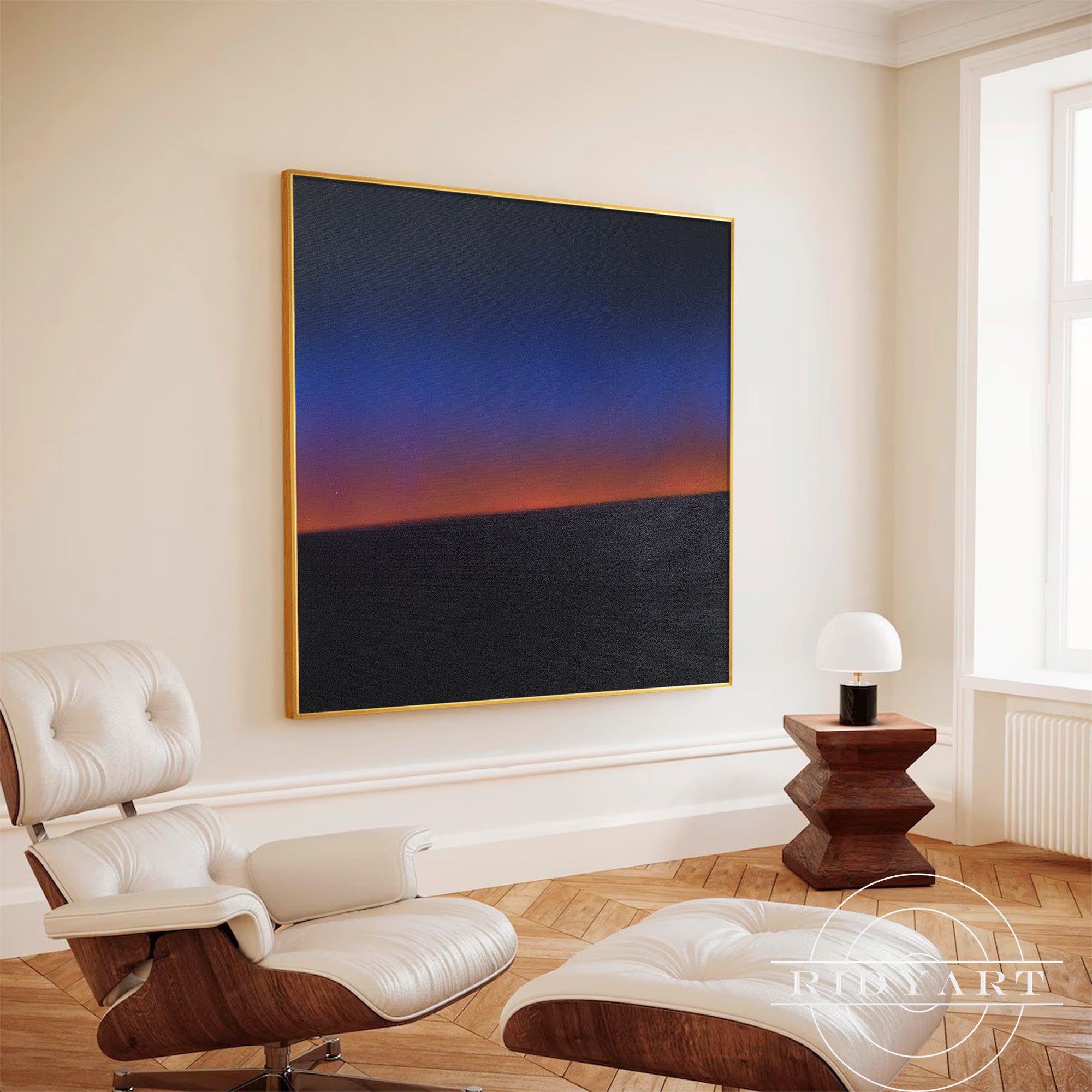 Blue and orange gradient modern wall art for living room décor
