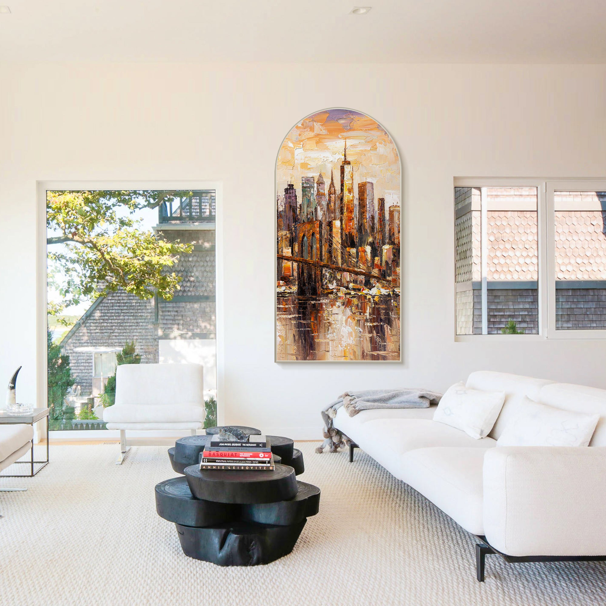 Large framed Brooklyn cityscape canvas wall art