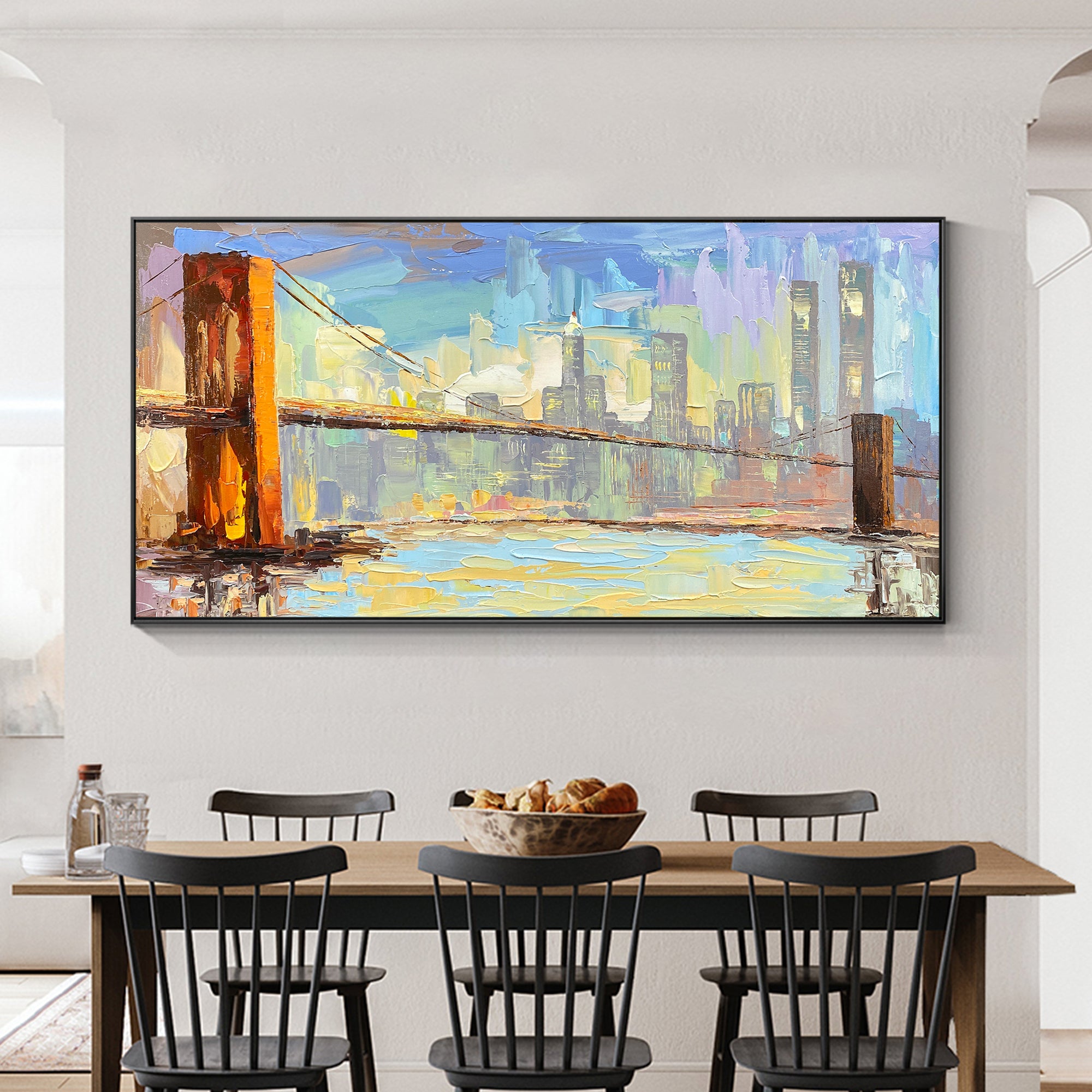 Urban skyline wall art featuring Brooklyn Bridge