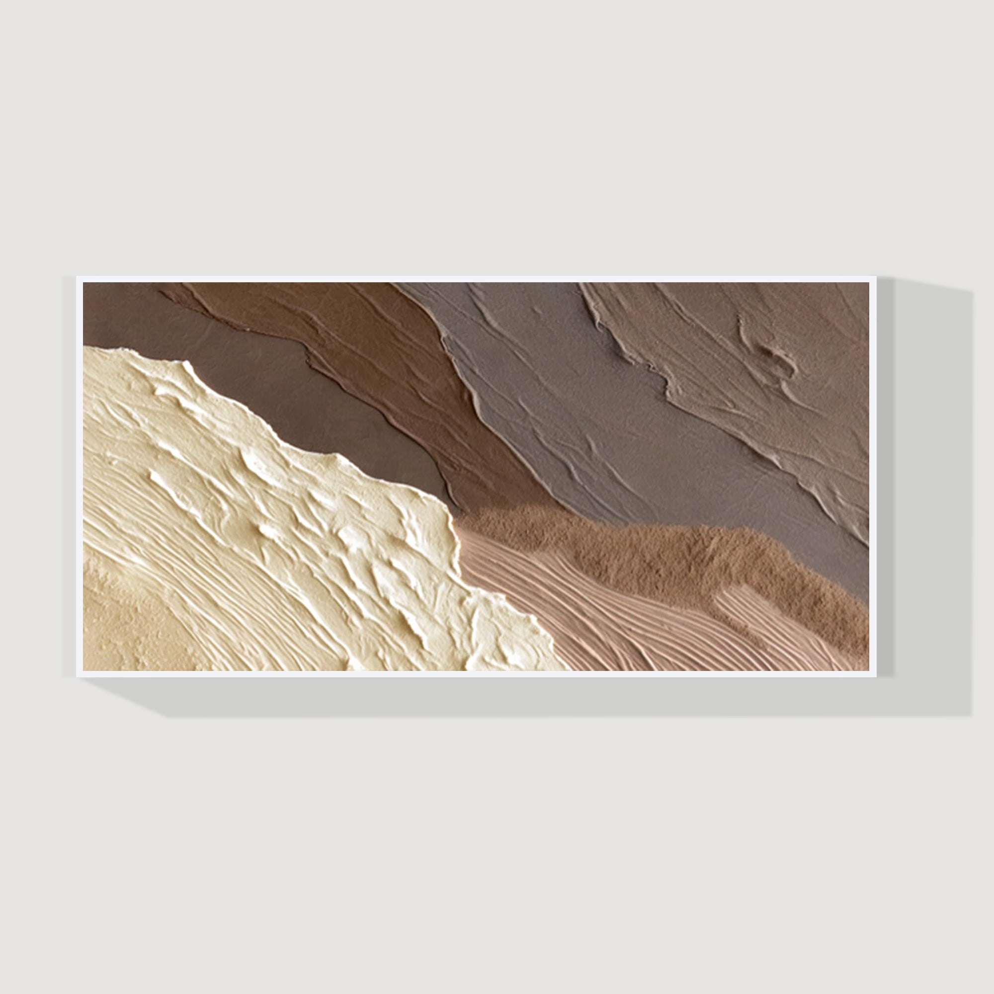 Brown and beige abstract ocean wave textured canvas wall art