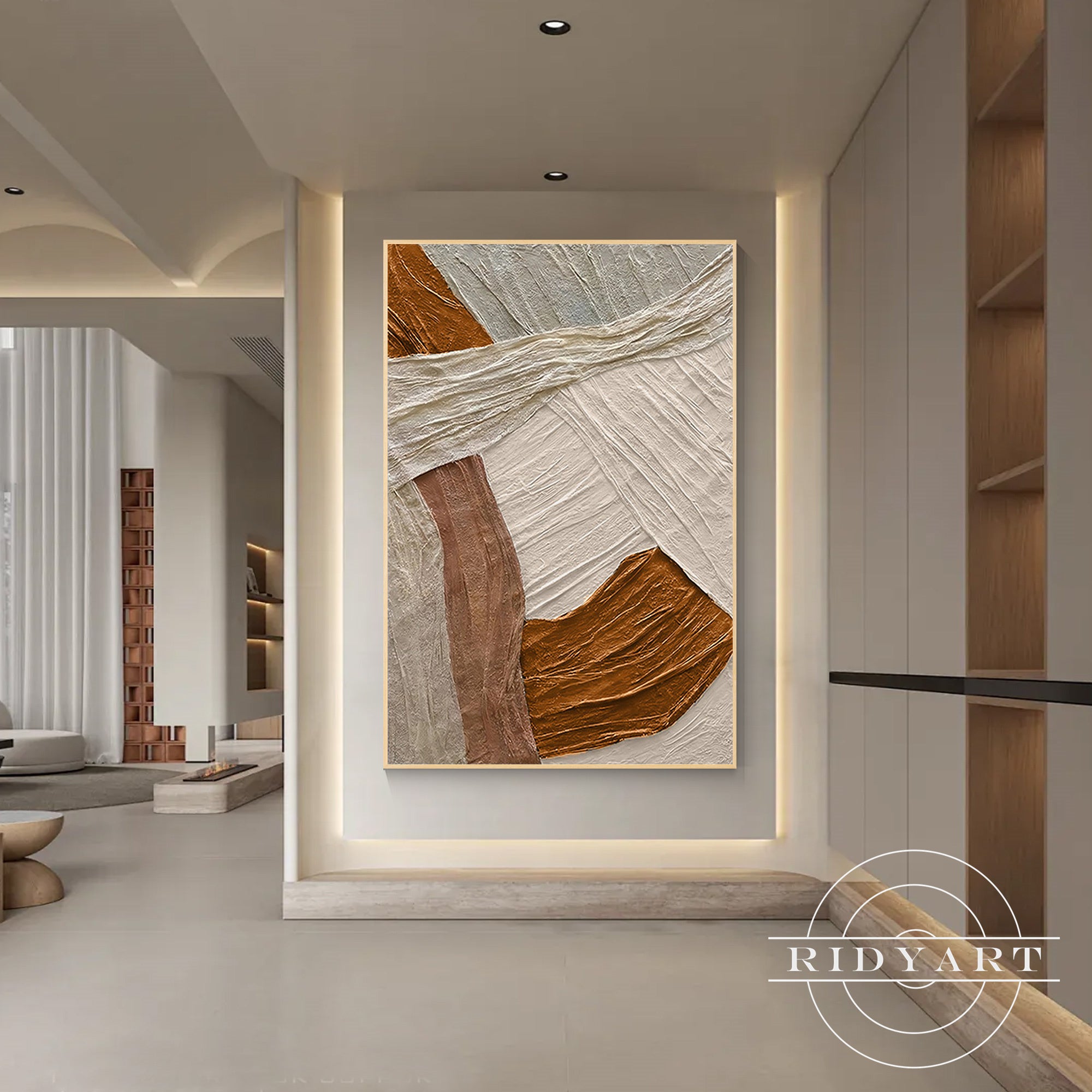 3D textured brown wave painting for modern home decor