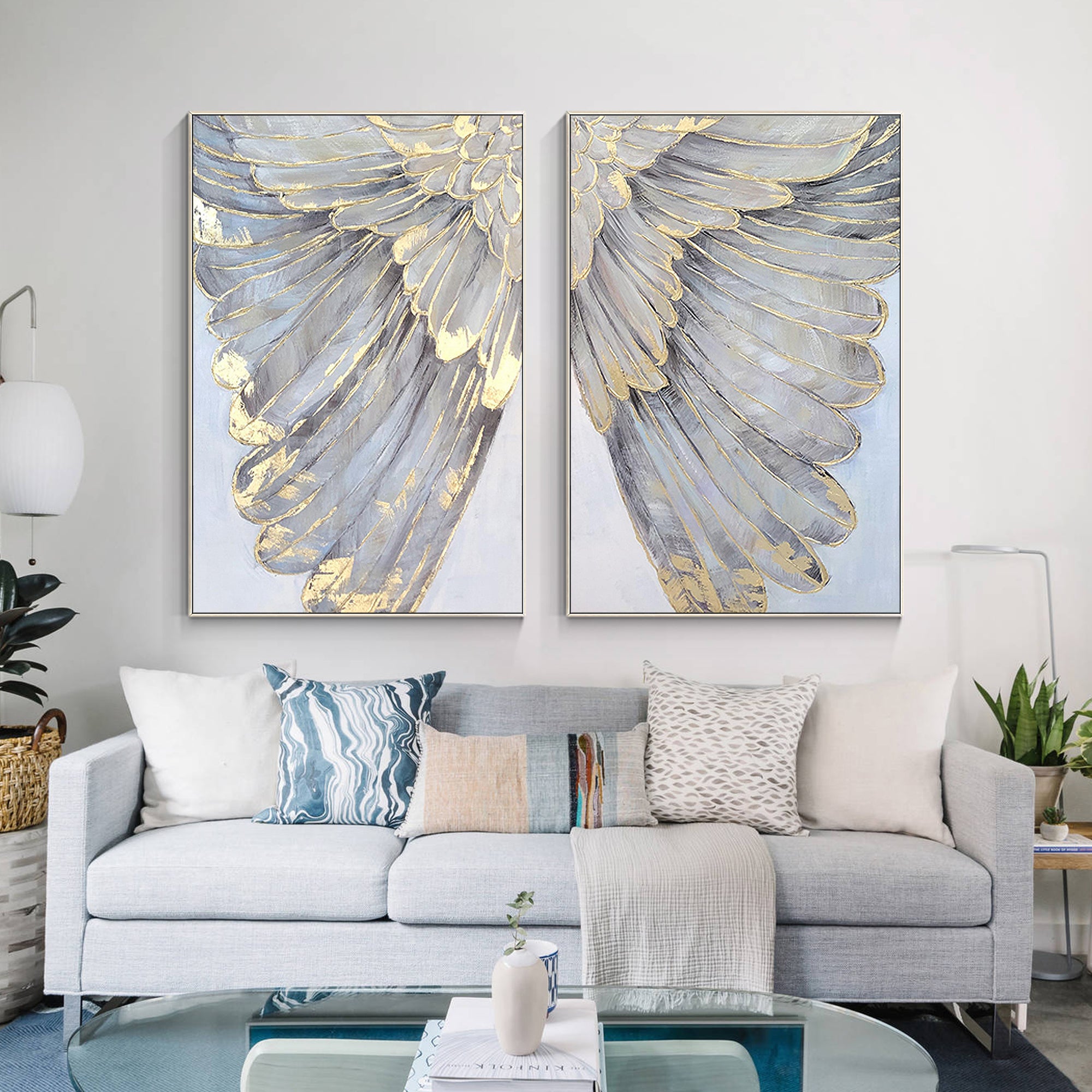 Set of 2 feather wall art