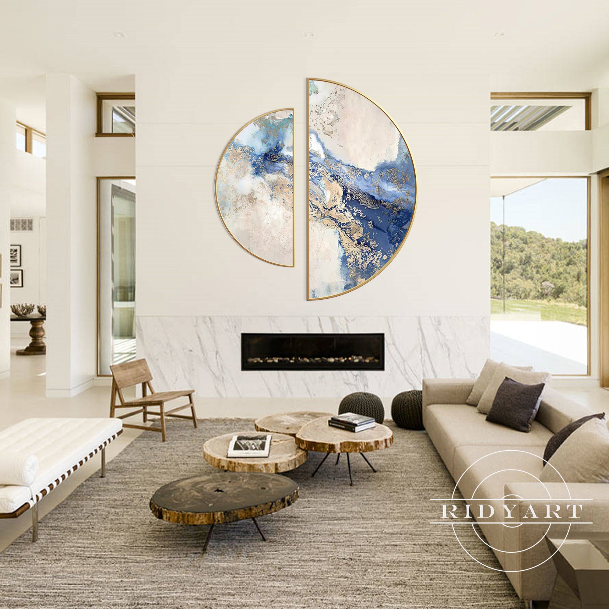 Extra large circle wall art in modern neutral tones