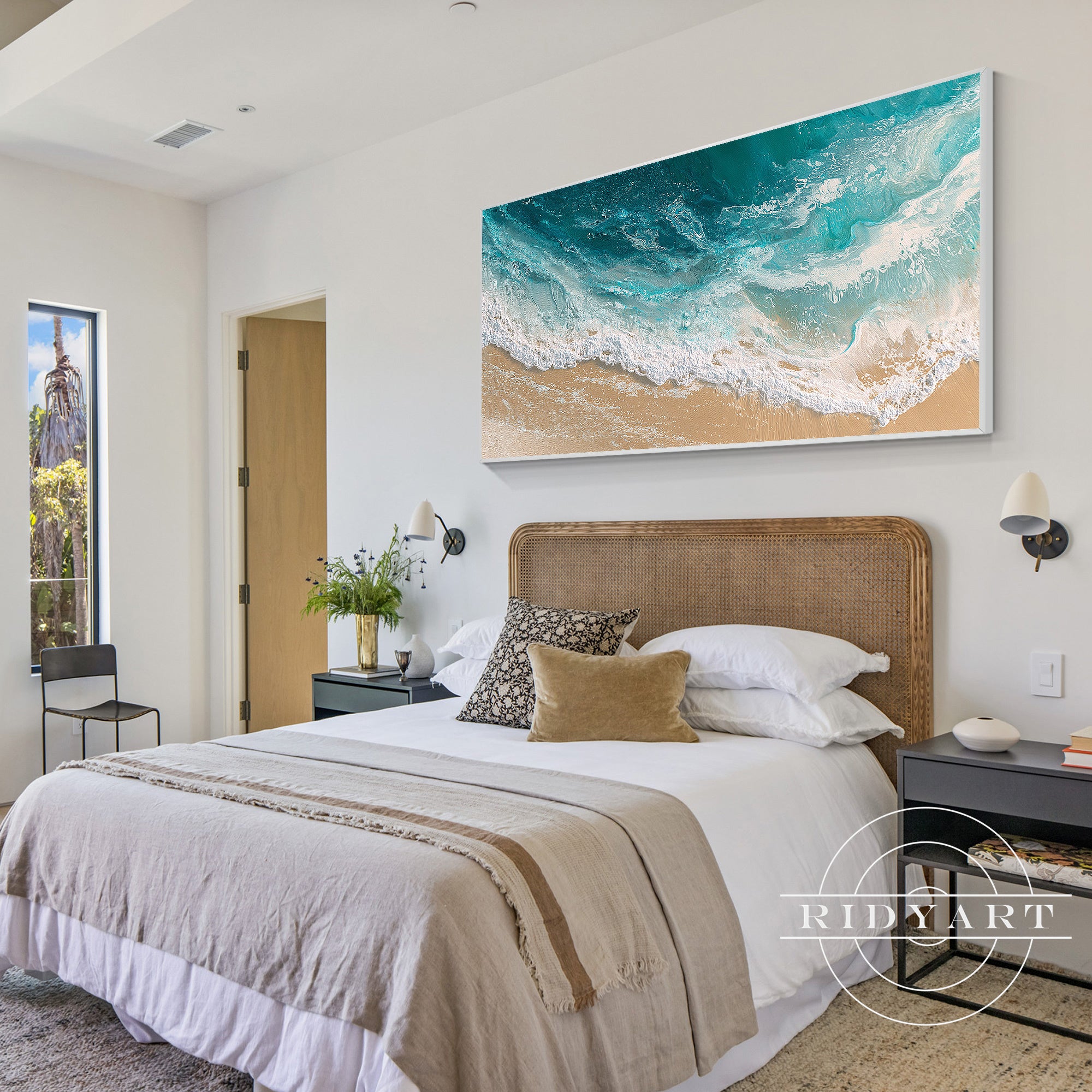 turquoise brown coastal artwork modern home

