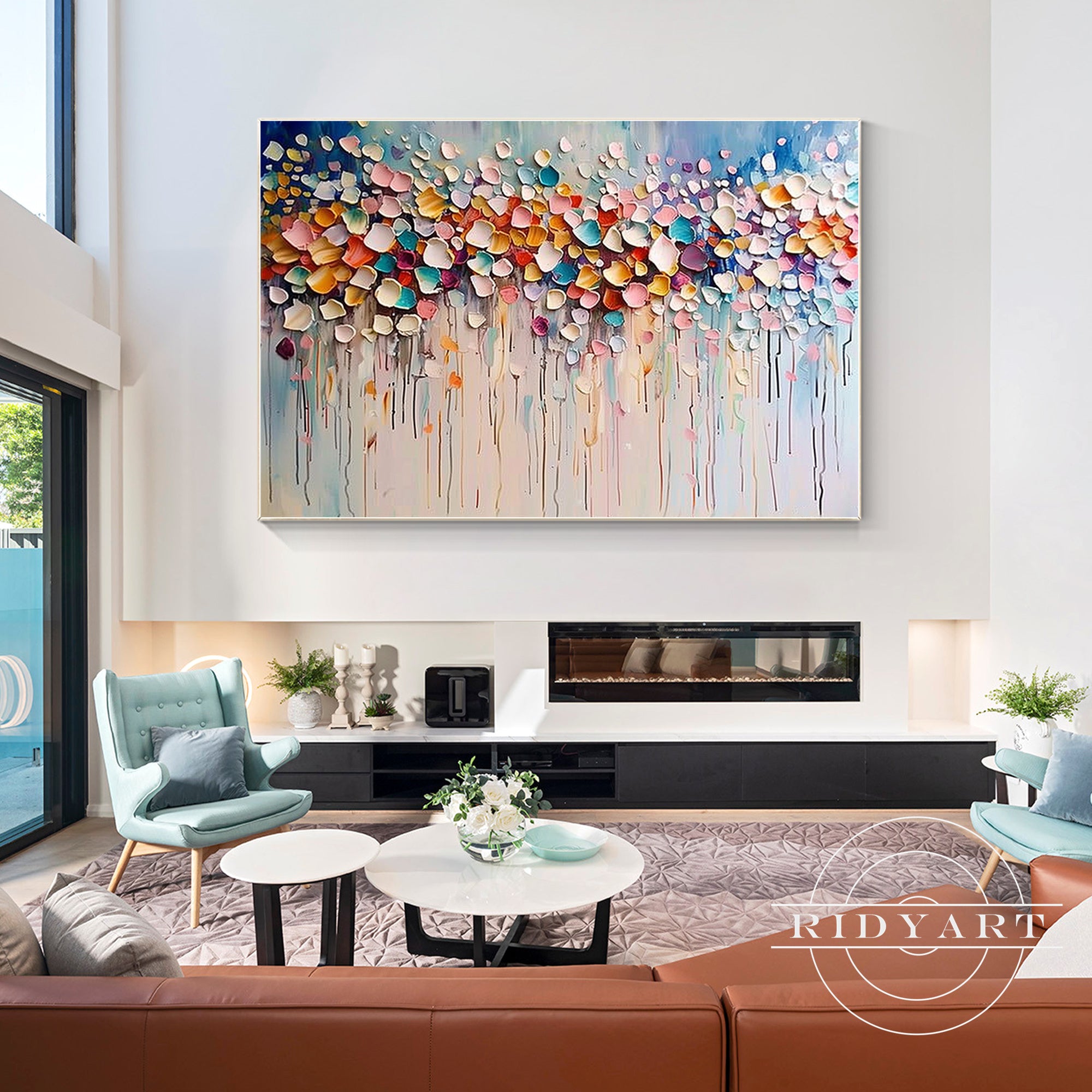 Colorful 3D textured wildflower abstract painting