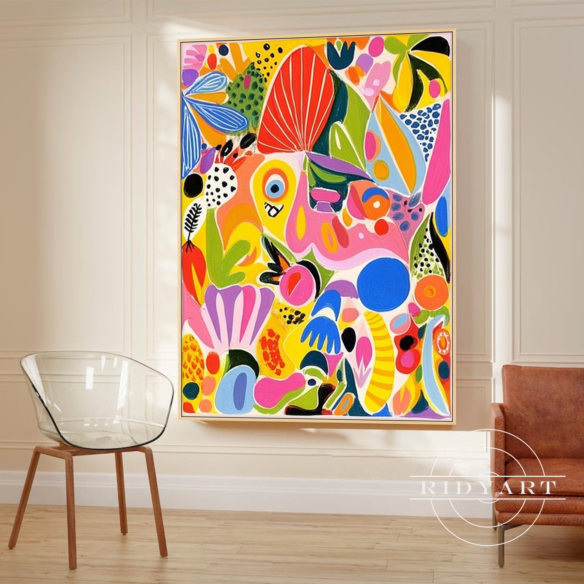 Colorful abstract graffiti wall art lemon yellow painting