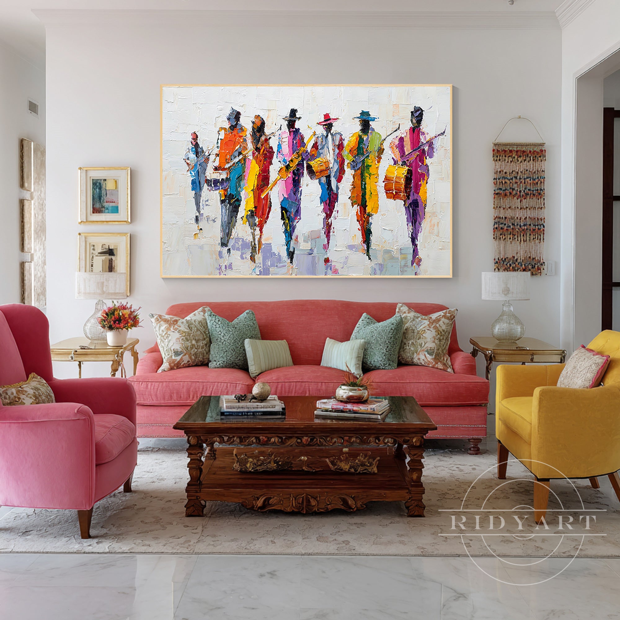 Colorful jazz band abstract painting music canvas wall art