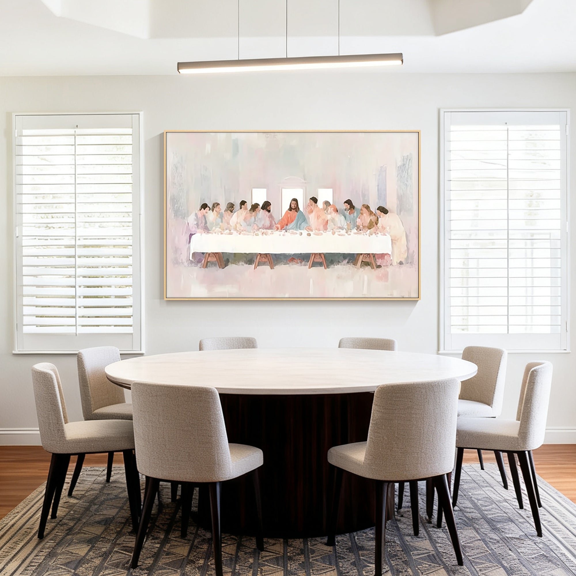 hand-painted jesus and disciples pink wall art