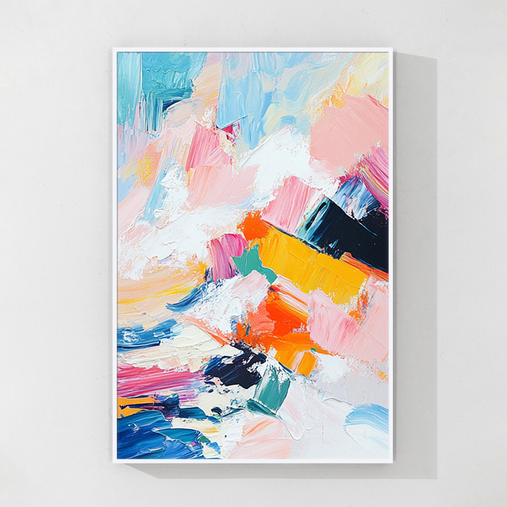 Abstract colorful mountain wall art with bold textured layers