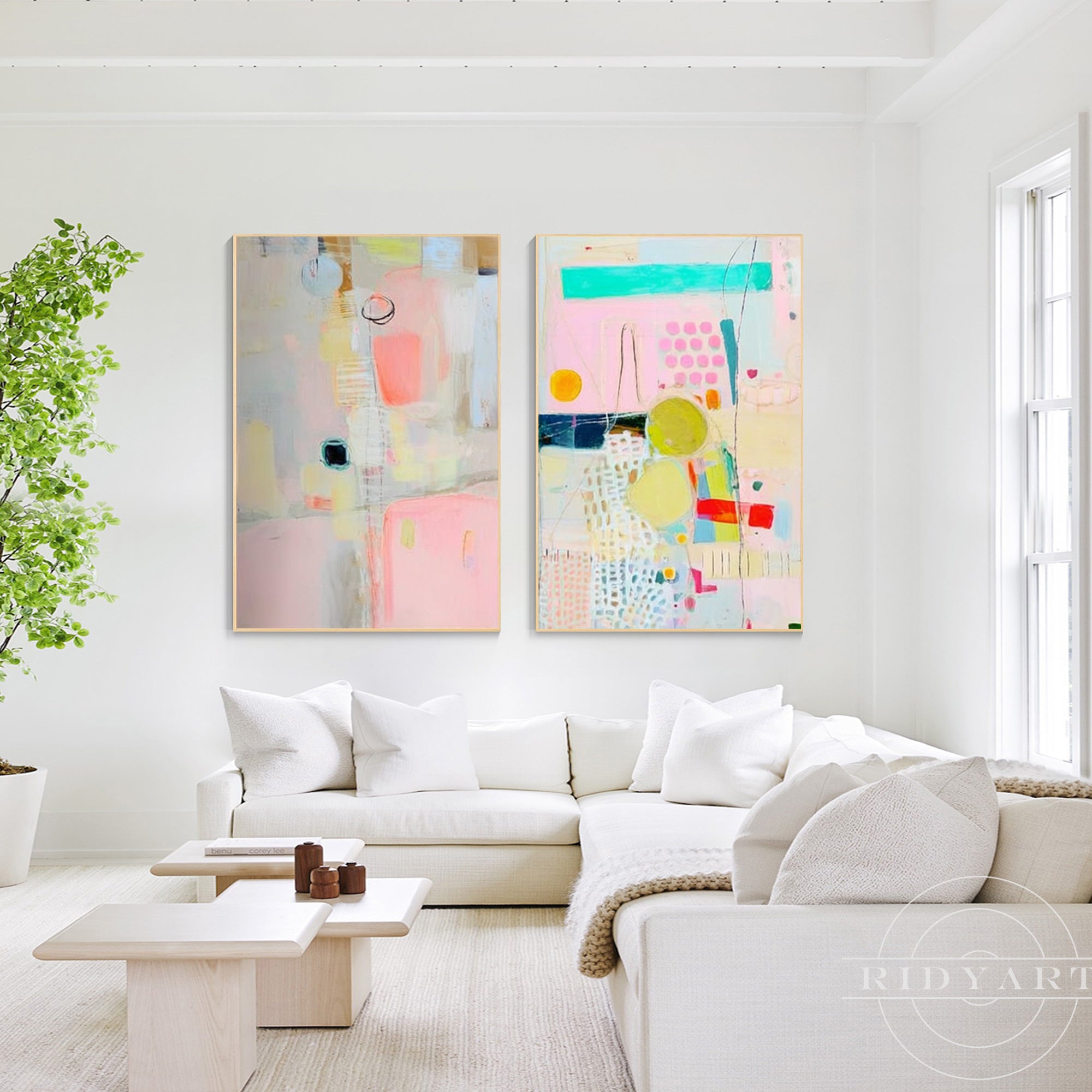 Modern decorative wall art pair ideal for above sofa, bed, or console table.
