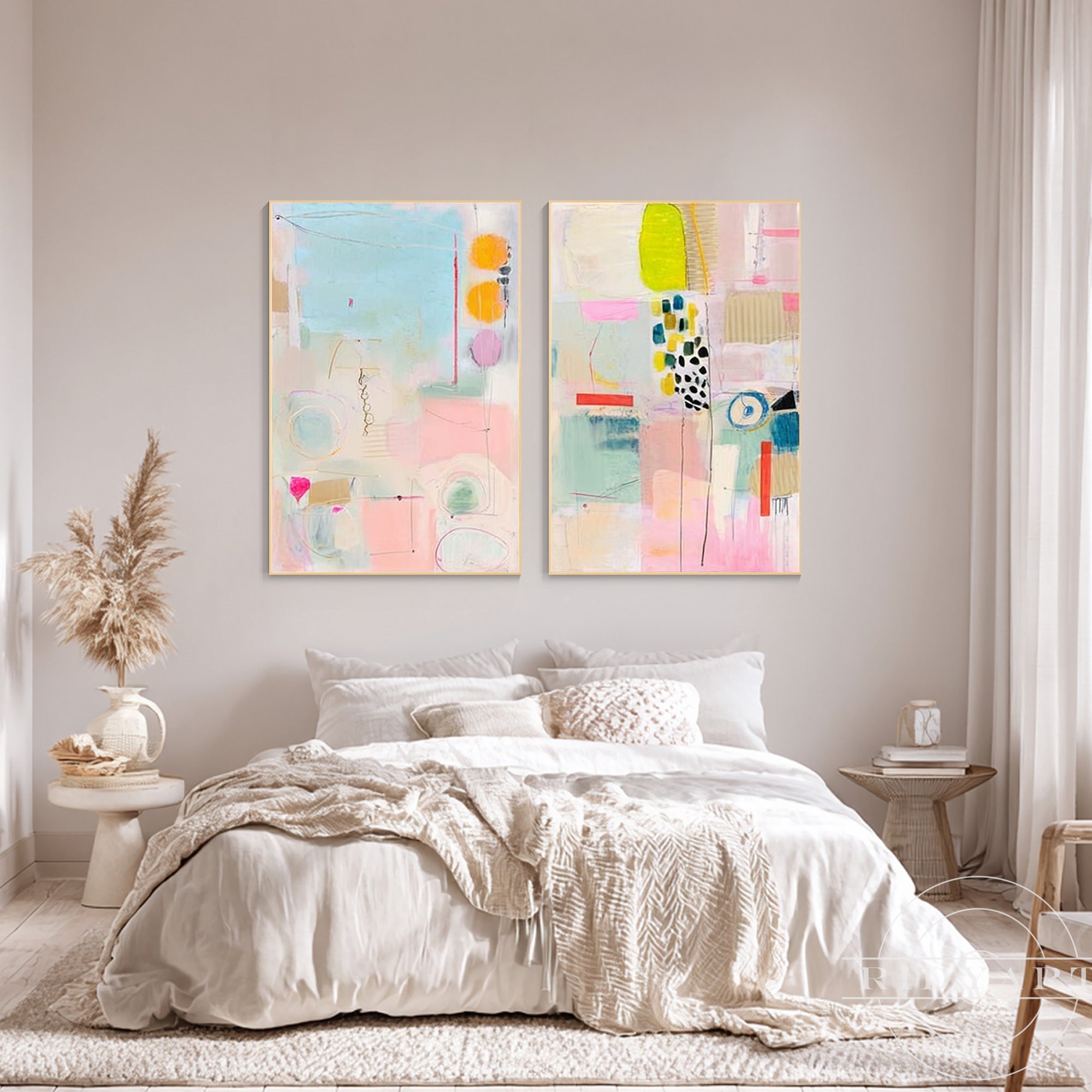 Abstract canvas artwork set designed for minimalist and Scandinavian home decor.