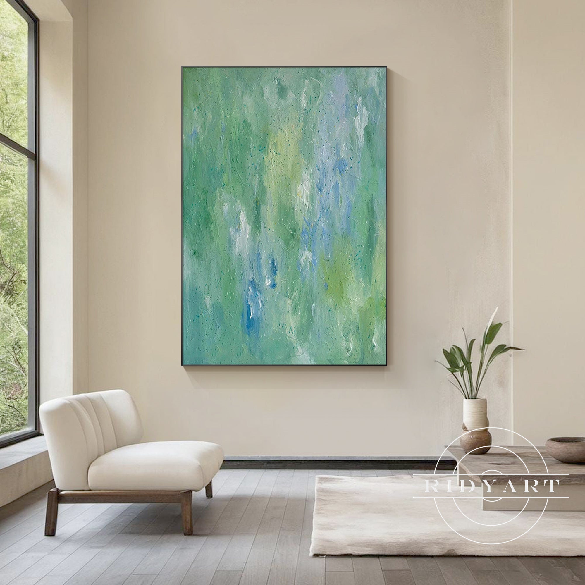 Contemporary blue and green canvas wall hanging