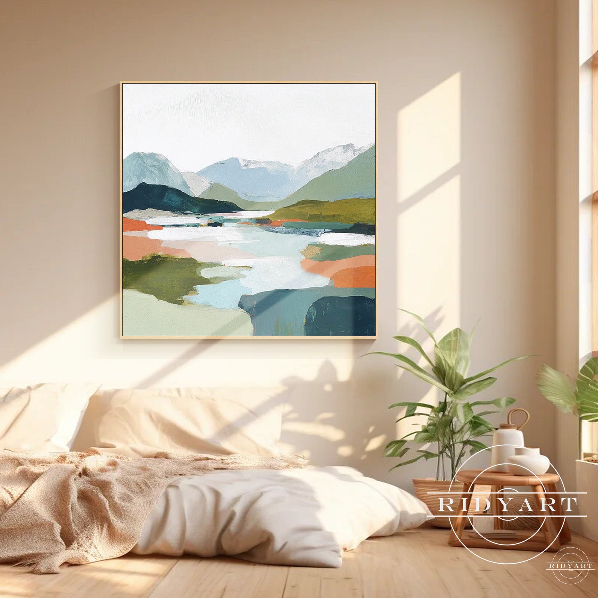 abstract mountain and lake canvas wall decor