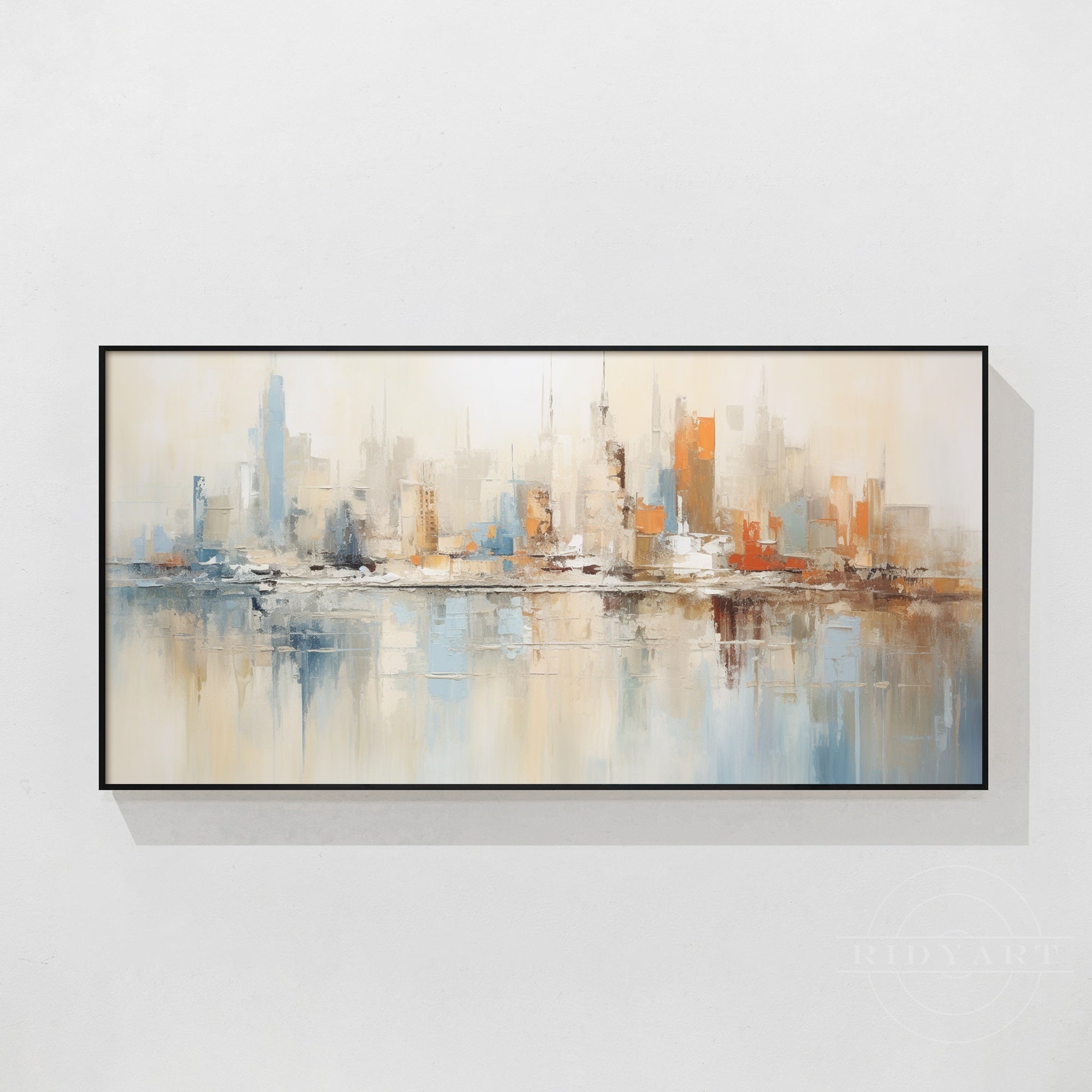 Modern neutral city skyline painting for office or living room