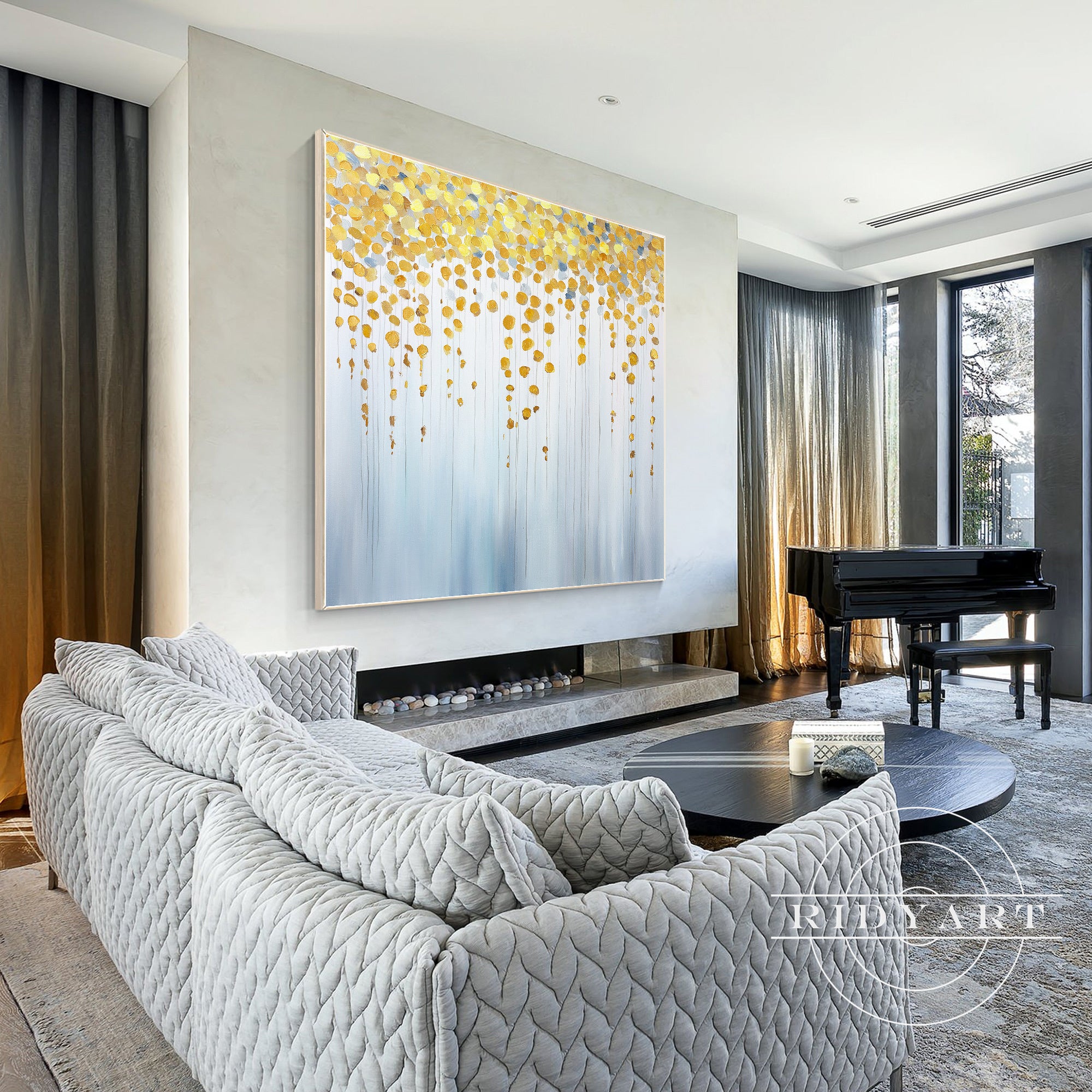 Contemporary gold flower painting on canvas