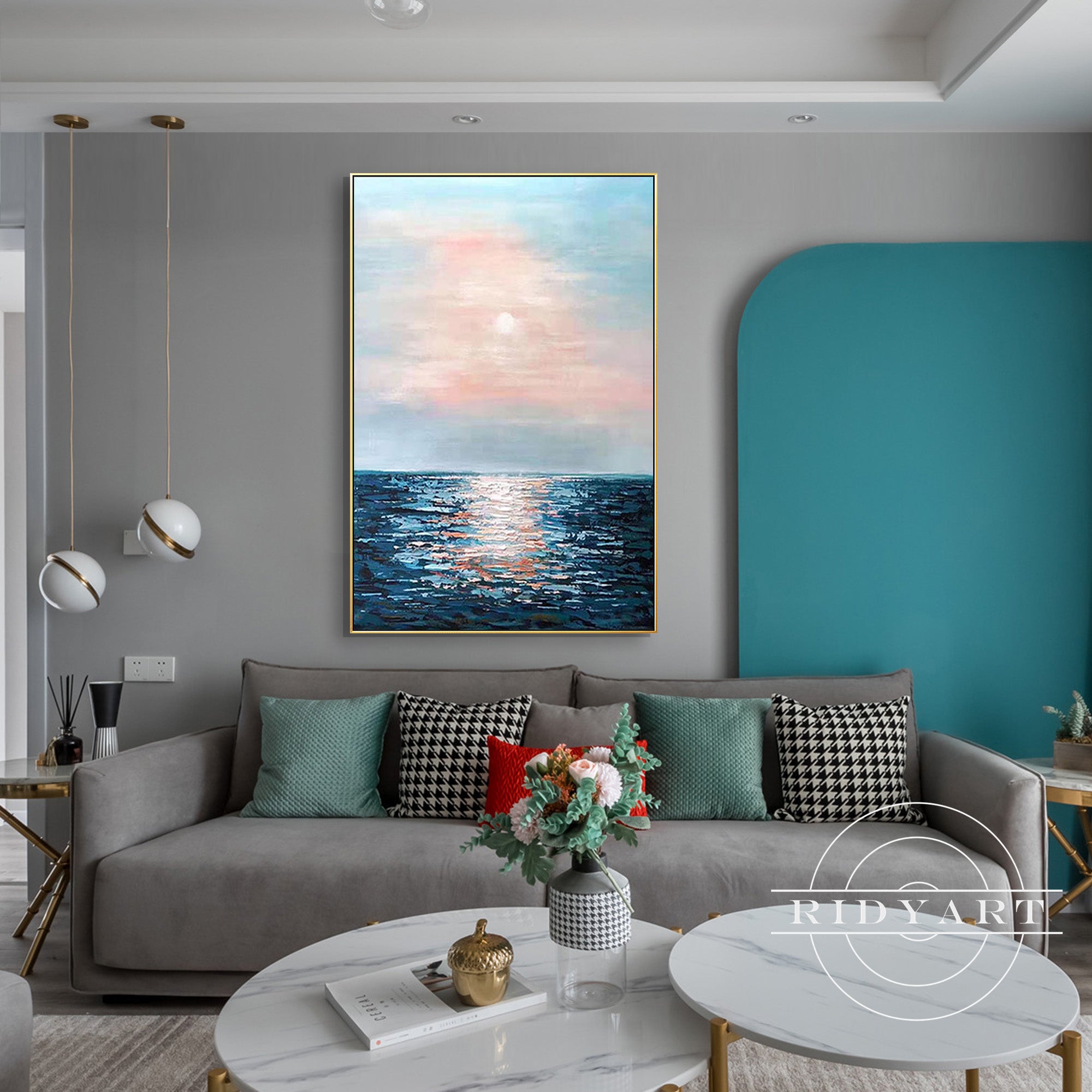 
Contemporary navy blue and pink textured wall painting