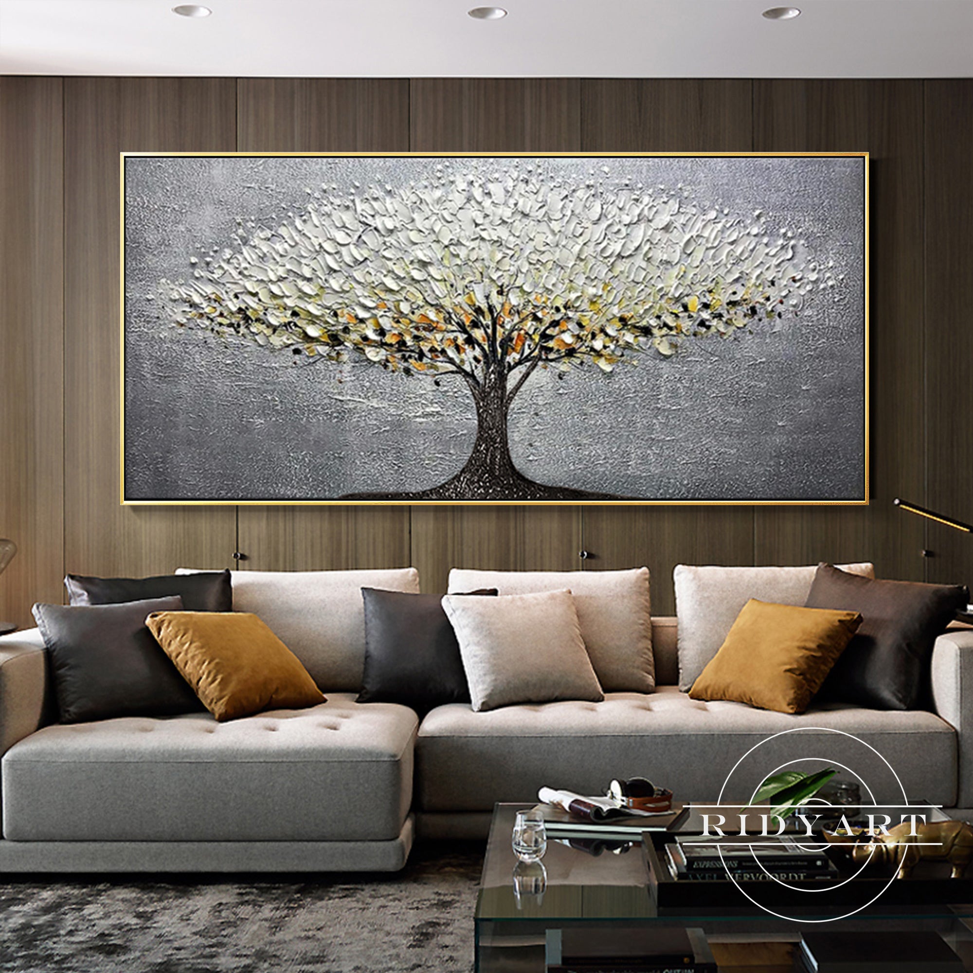 Large abstract tree painting for stylish home décor.