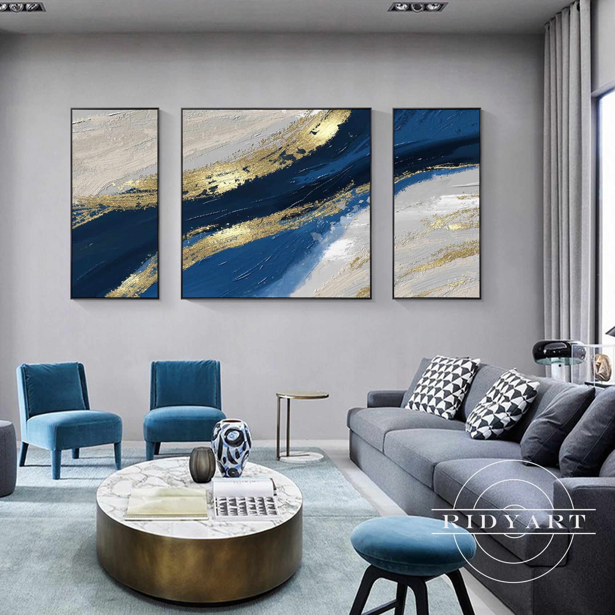 Elegant abstract painting set with textured brushstrokes.