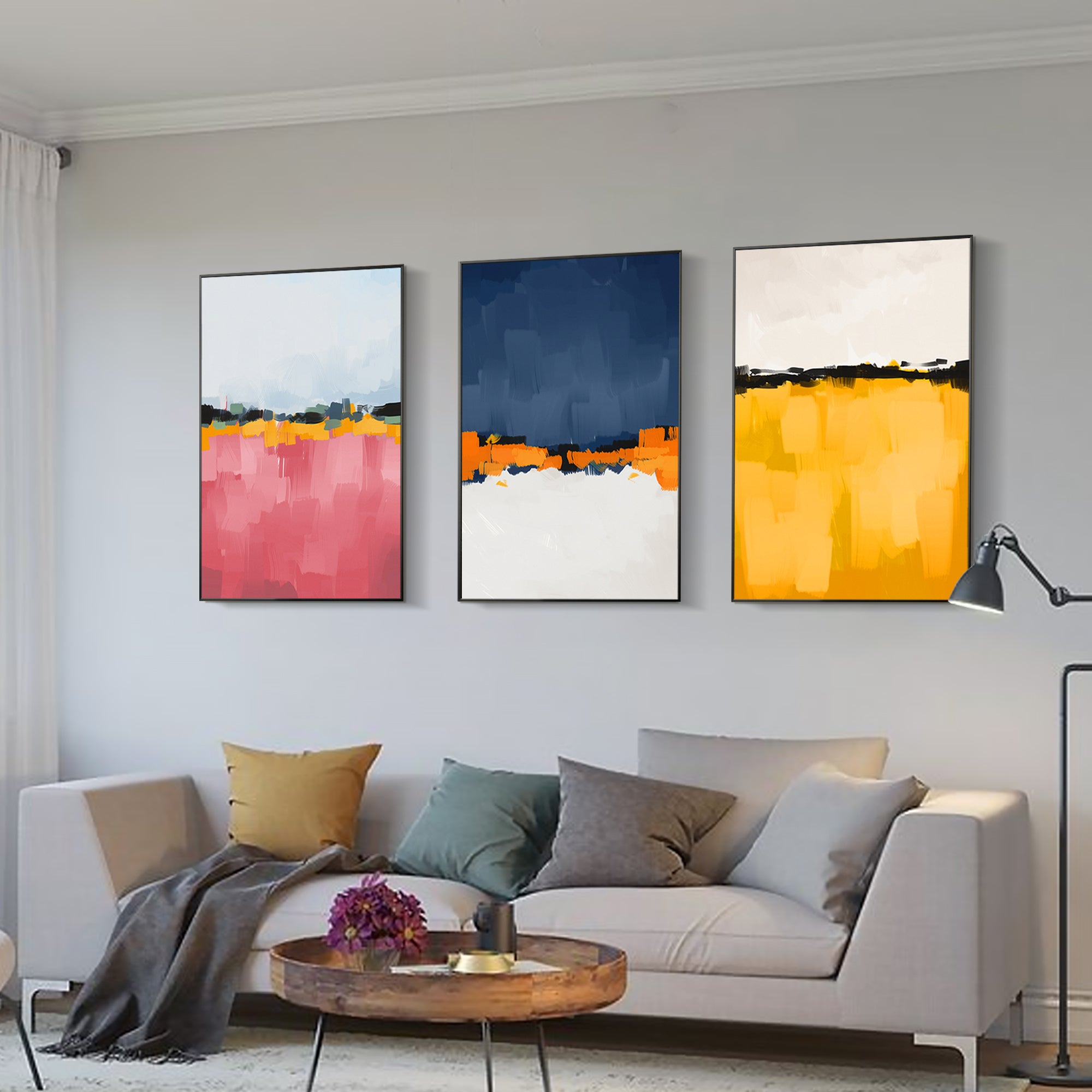 Set of 3 Abstract  painting Framed wall Decor