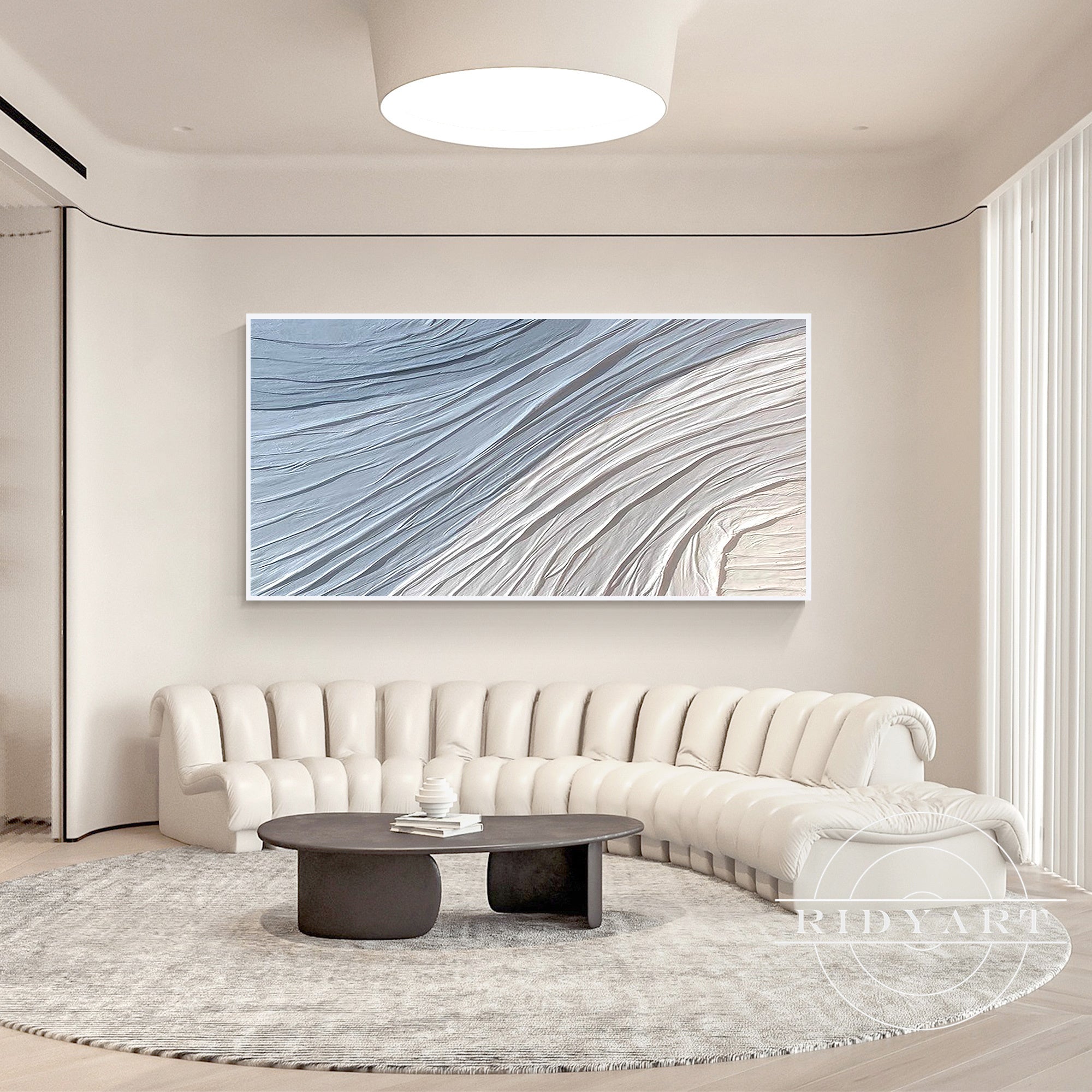 Large baby blue textured wall decor for living room or hallway