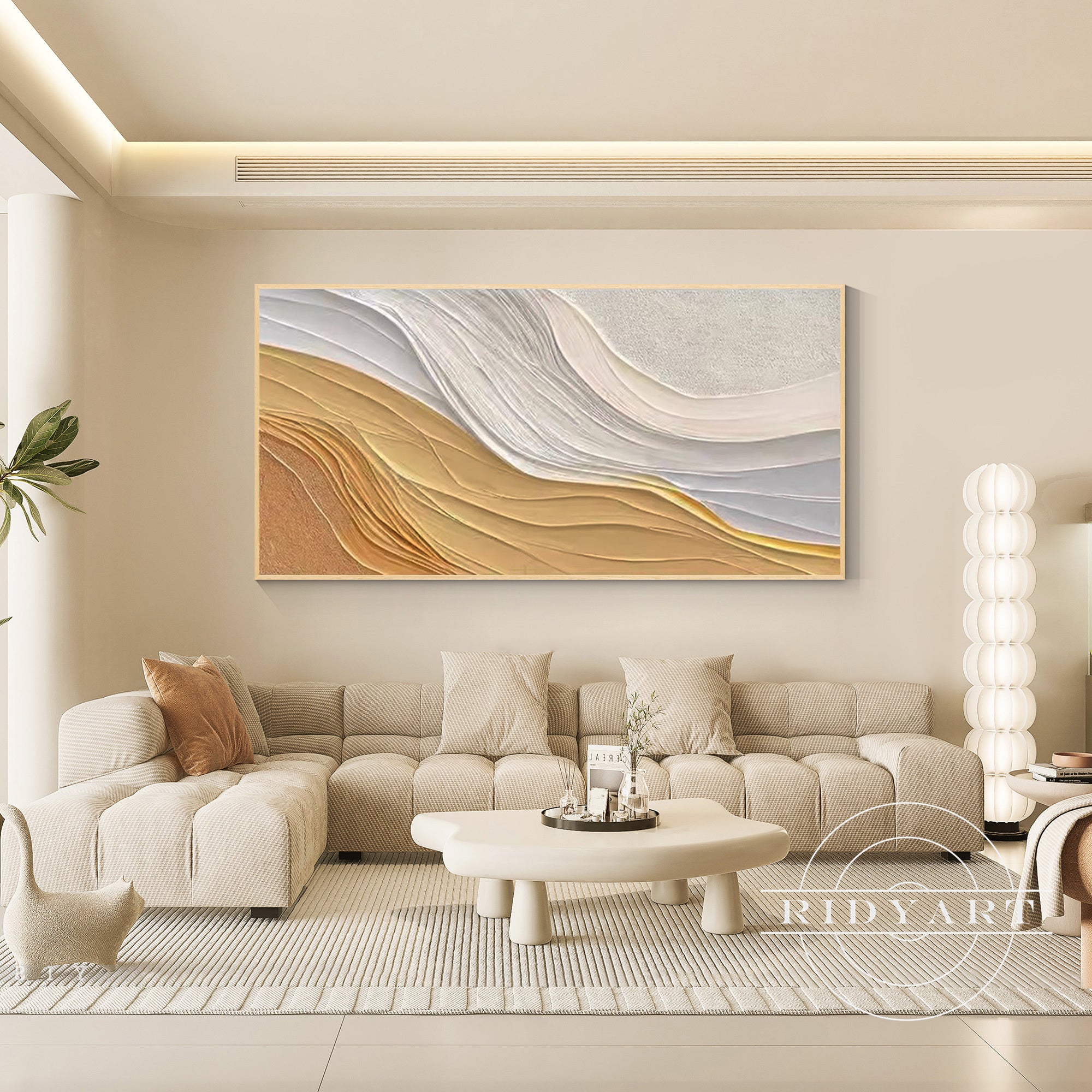 Cream abstract sea wave painting on canvas
