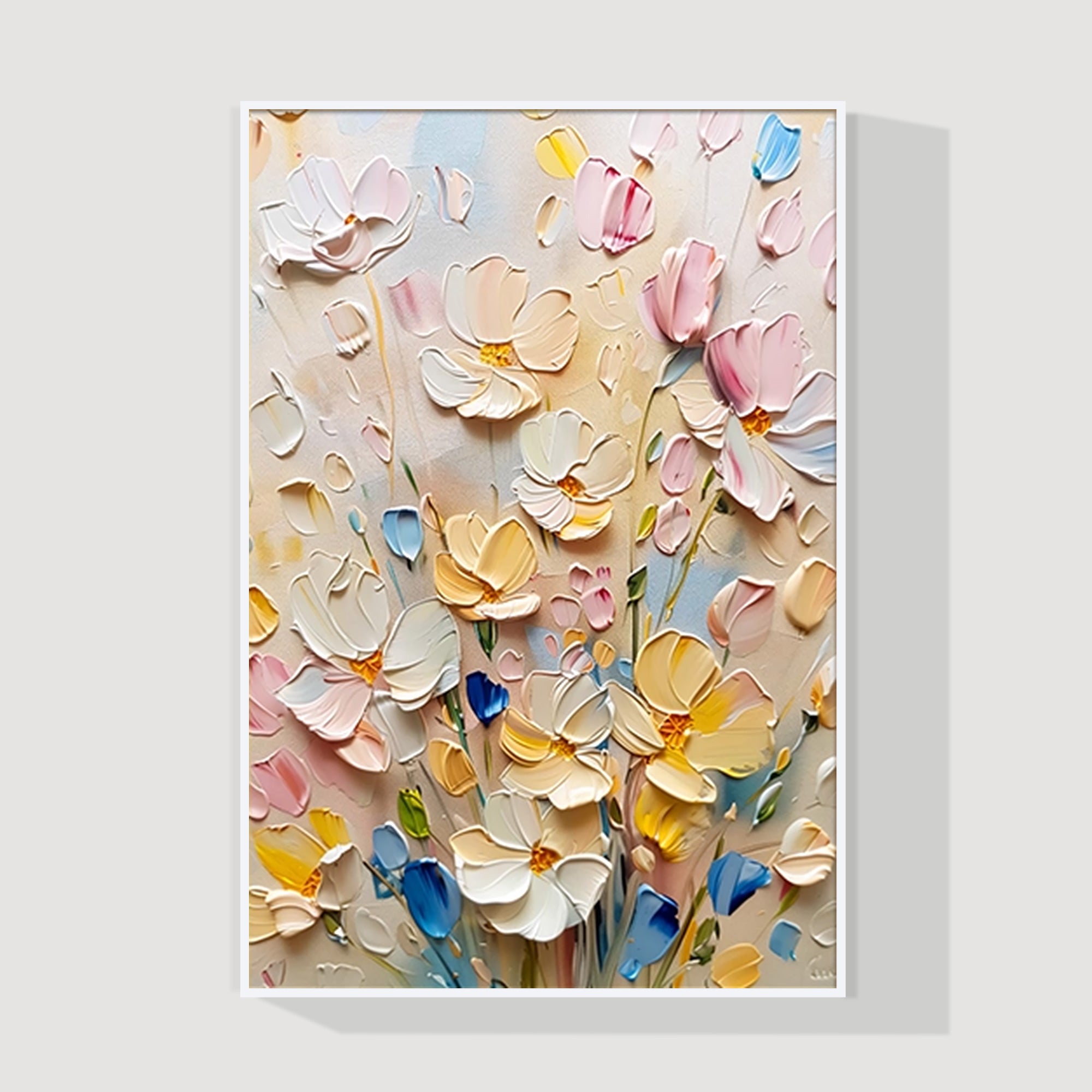 Creamy pink blooming flower wall art with textured details