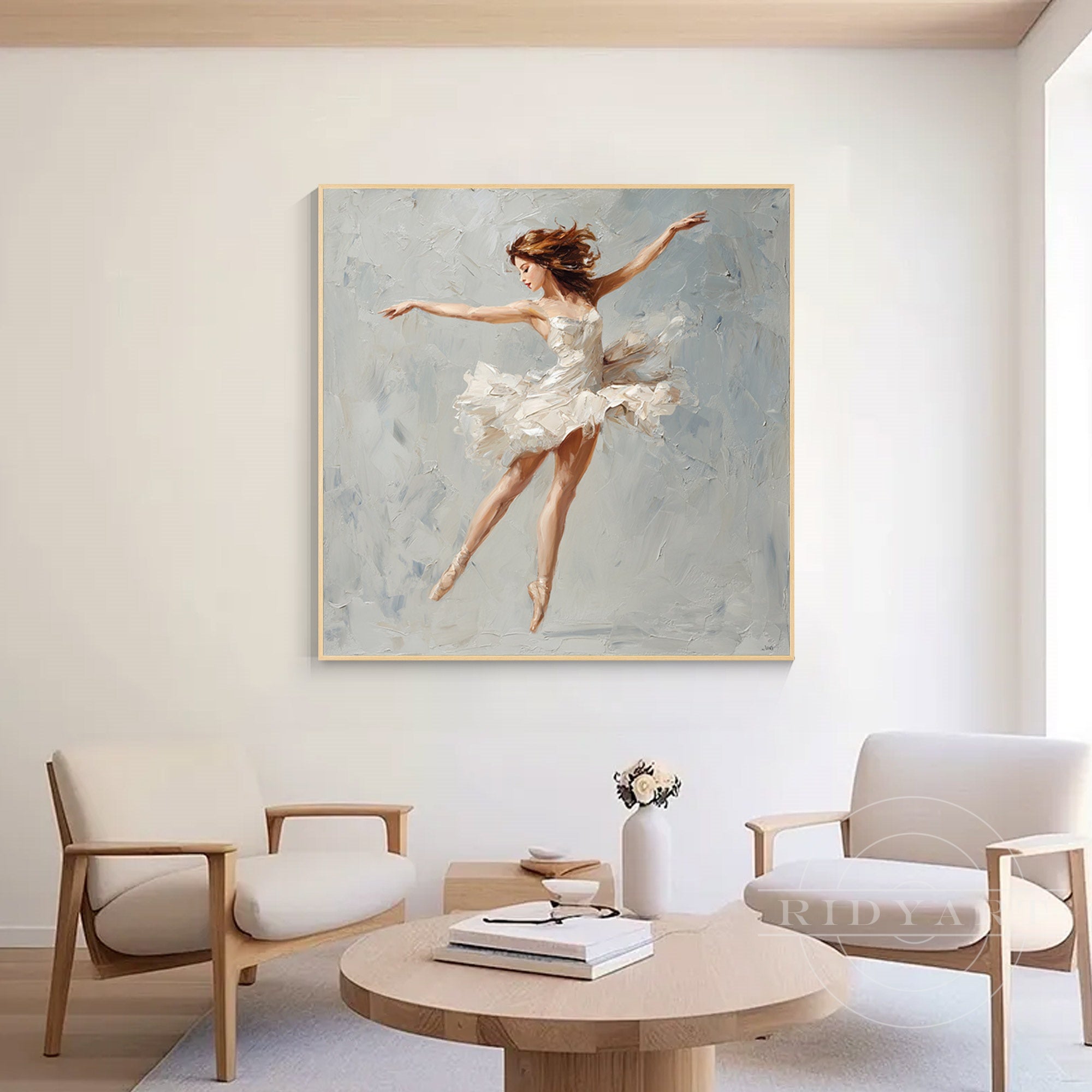 Elegant ballerina wall art gray white textured ballet dancer painting