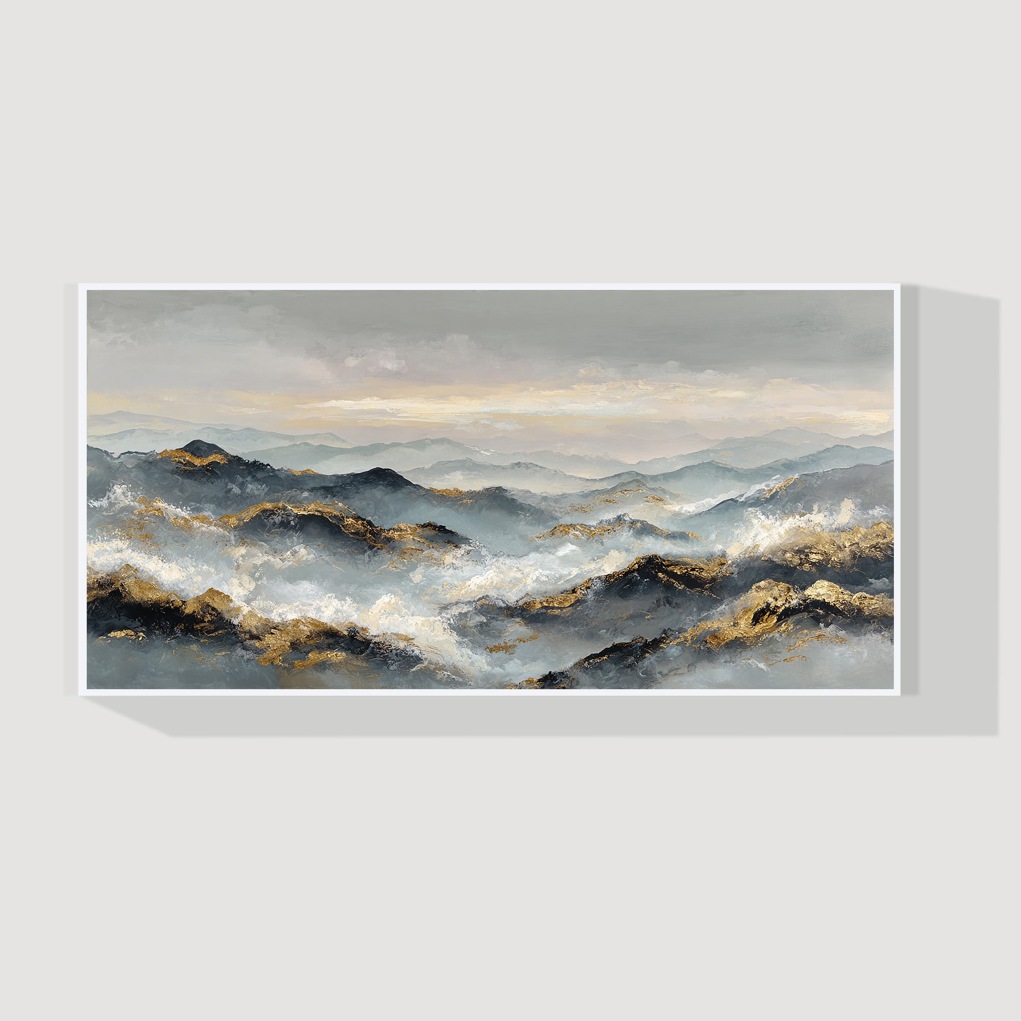 deep blue gold abstract mountain wall art