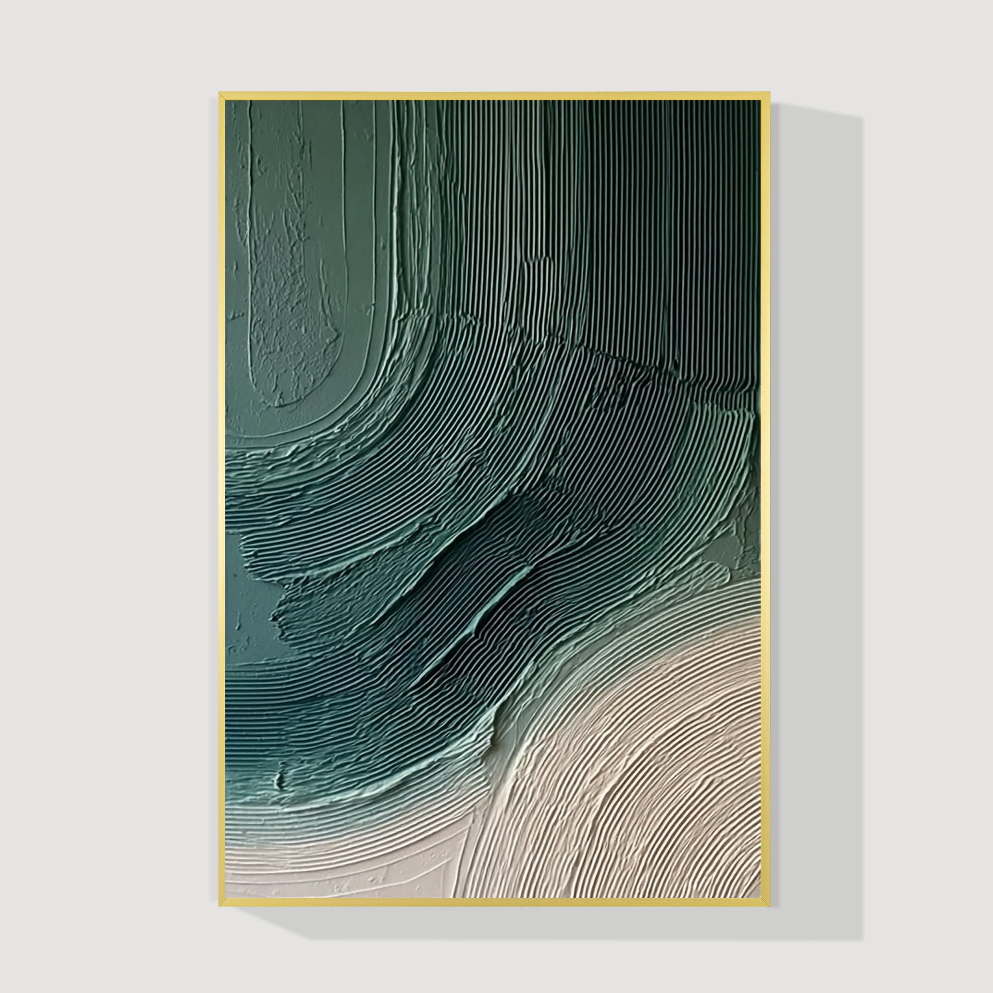 Deep green abstract wall art with 3D textured surface