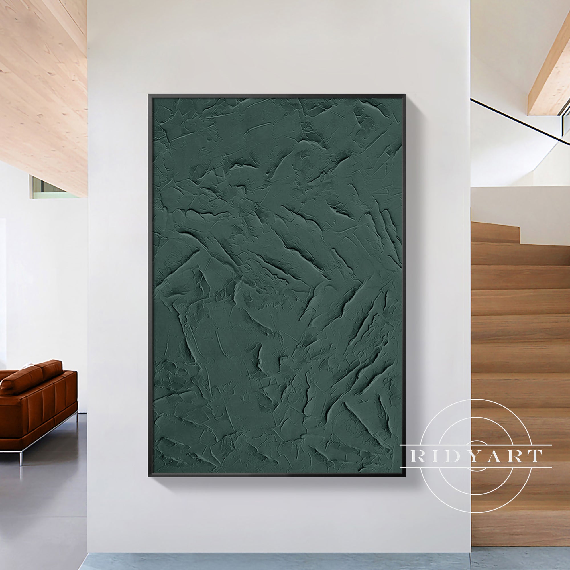 Deep green abstract 3D texture wall art minimalist style