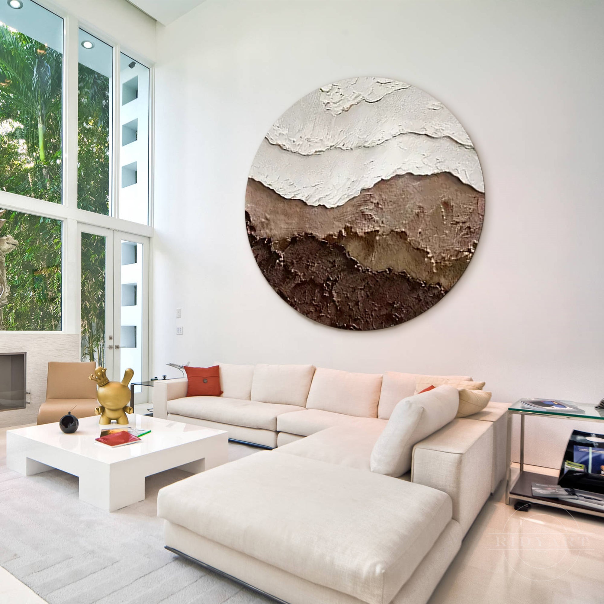 Earth tone brown 3D textured ocean waves painting, framed wall art. Adds depth and elegance to living rooms, bedrooms, or coastal decor.