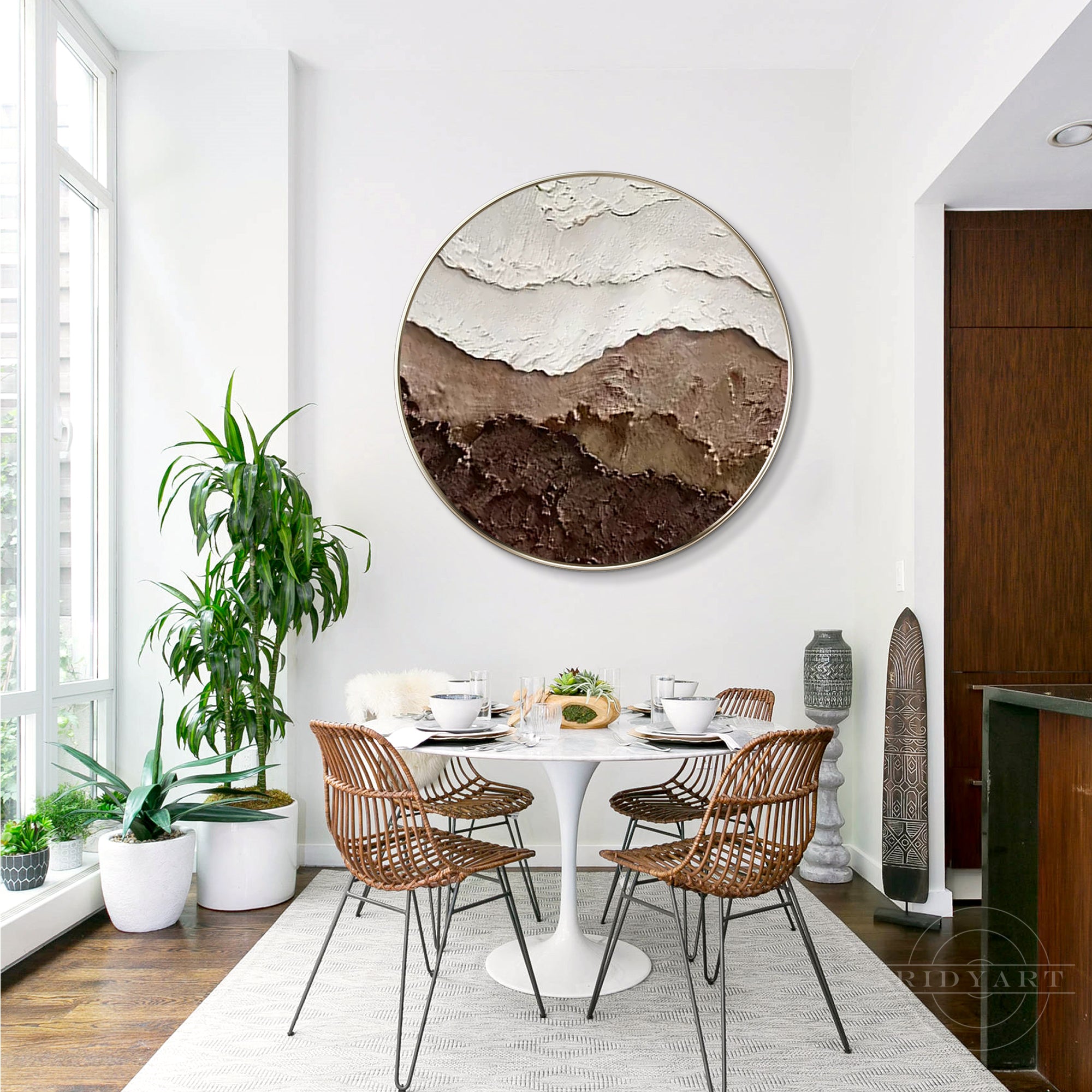Earth tone brown 3D textured ocean waves painting, framed wall art. Adds depth and elegance to living rooms, bedrooms, or coastal decor.
