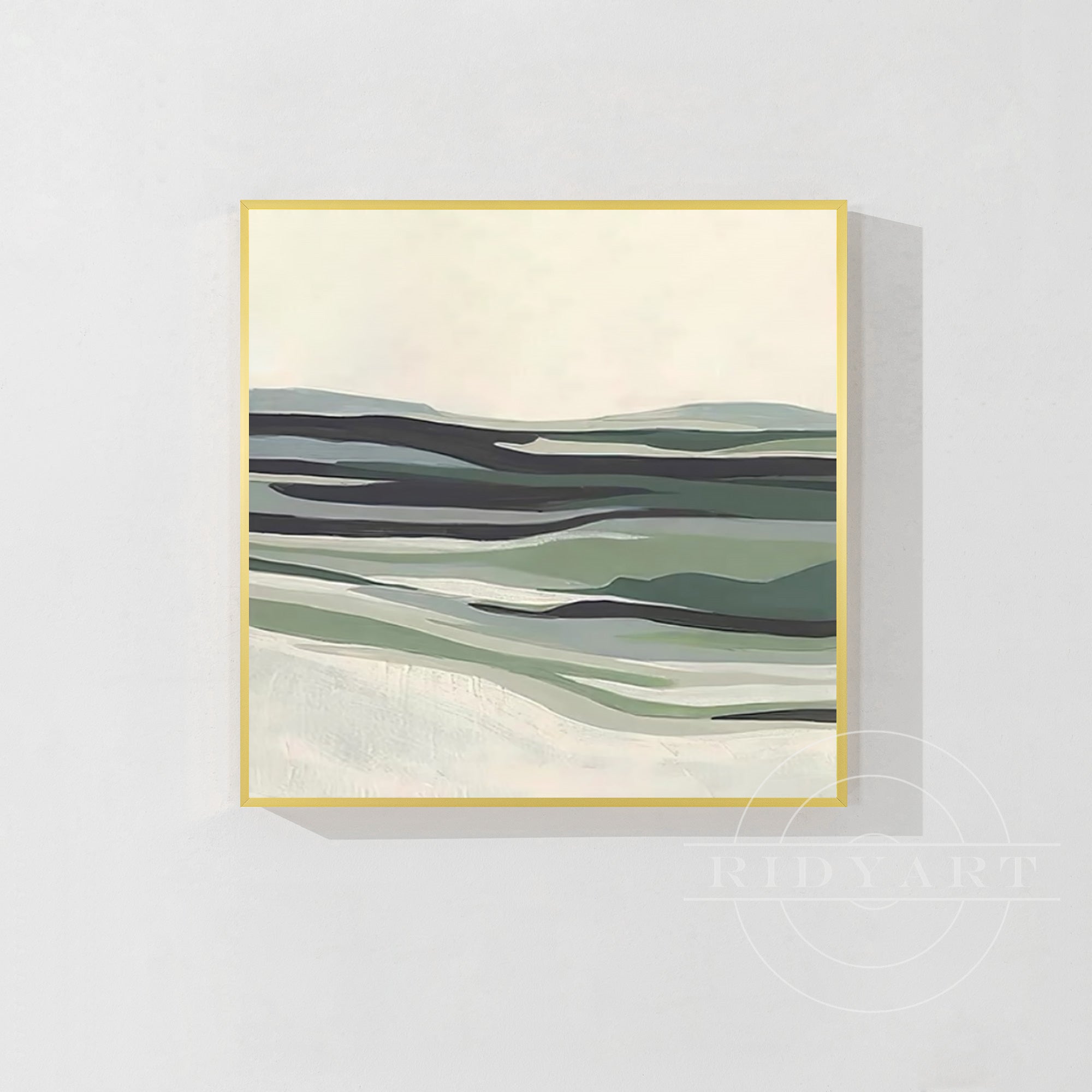 Sage Green Abstract Mountain River Painting