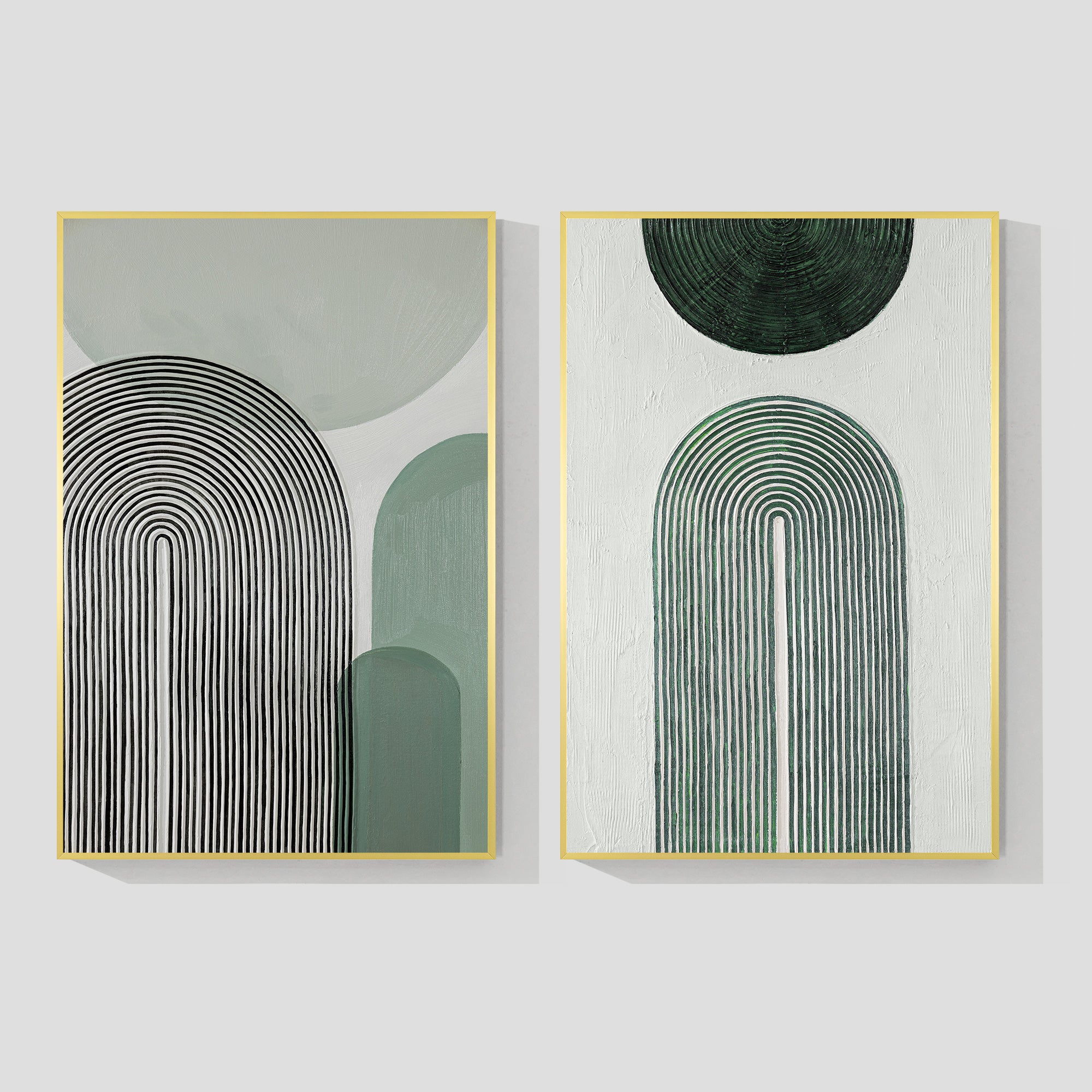 Set of 2 Sage Green Abstract Geometric Painting