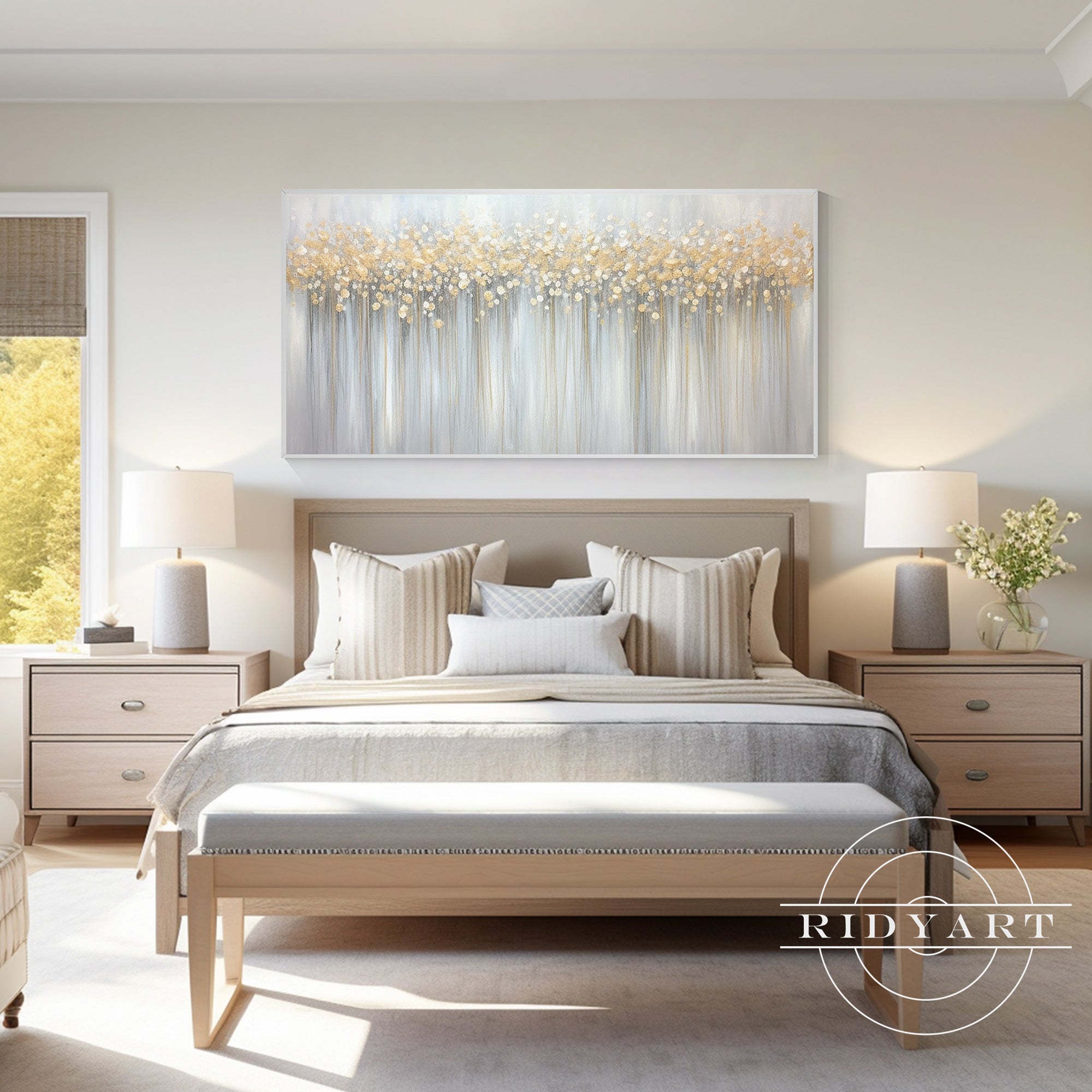 
Elegant original artwork with gold and white flowers