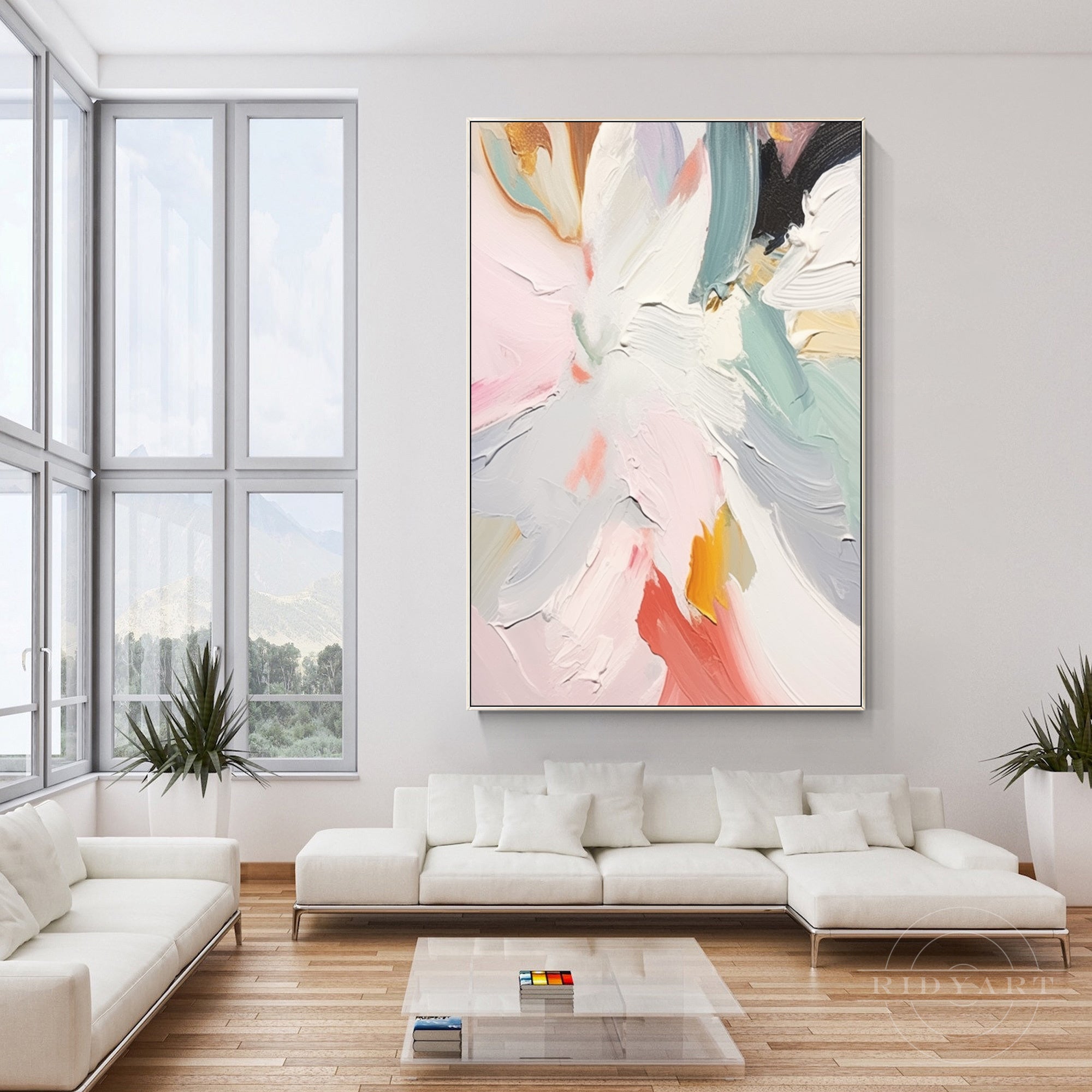 Modern pastel abstract oil painting for elegant interiors