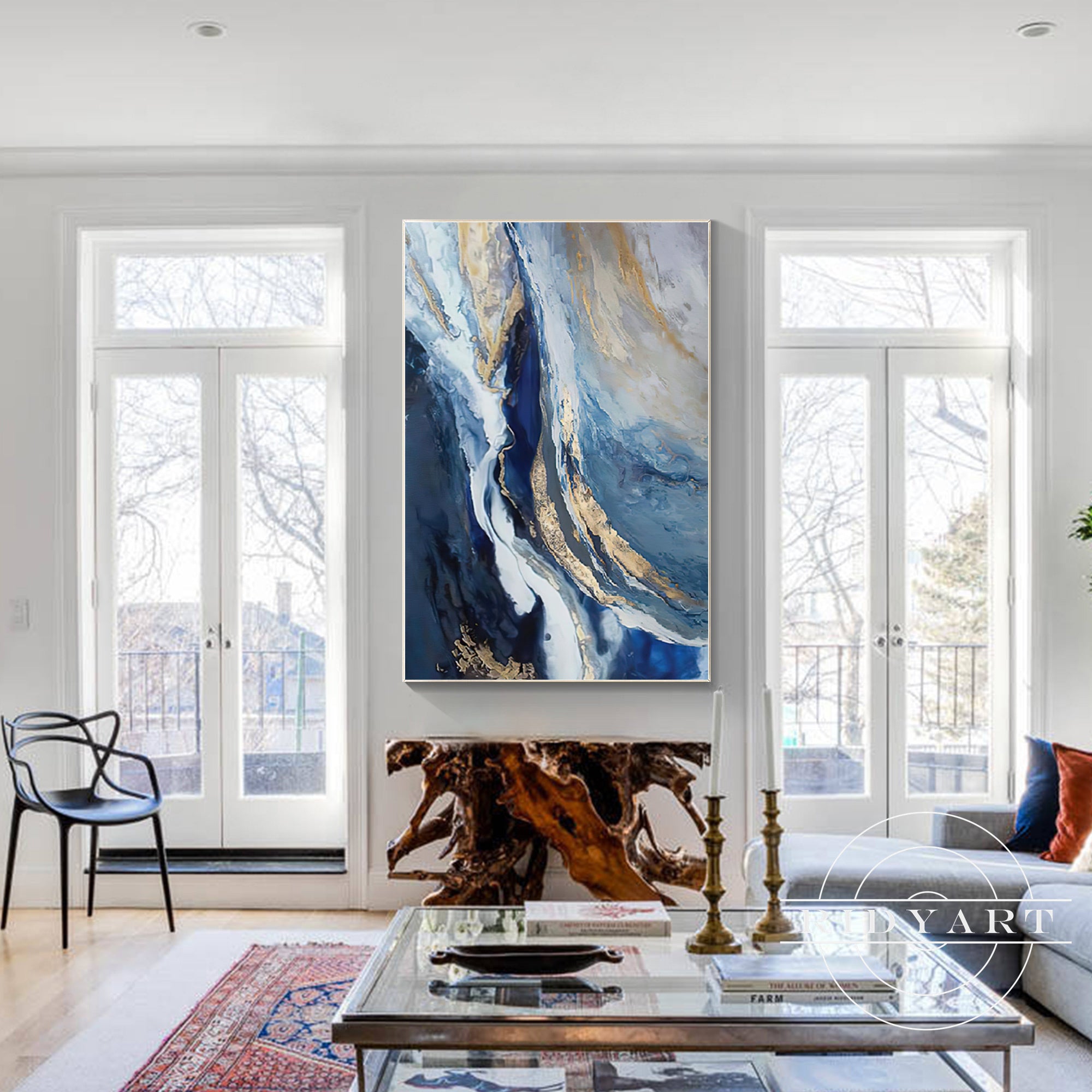 Abstract ocean-inspired painting for stylish home decor