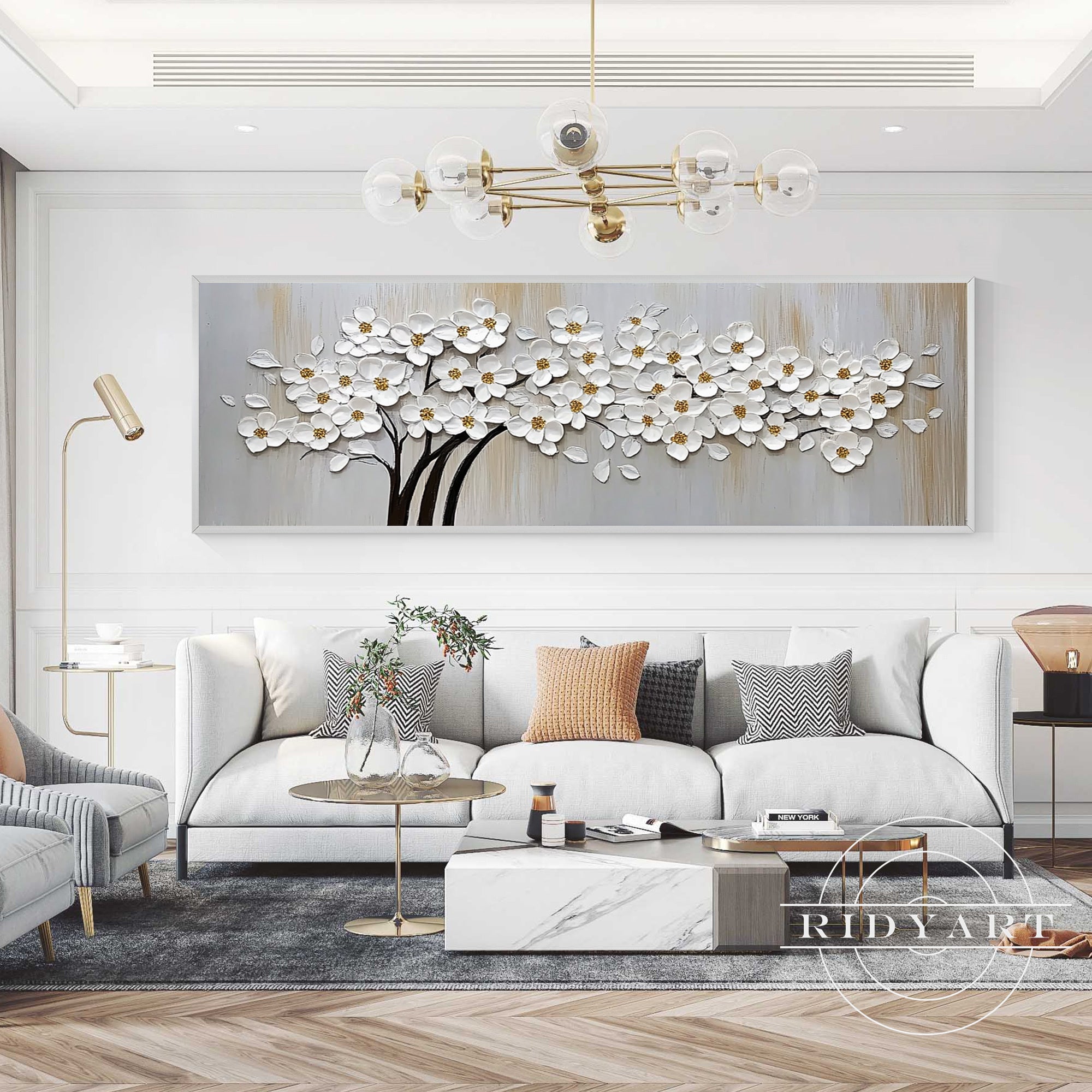Elegant statement wall decor with textured flowers