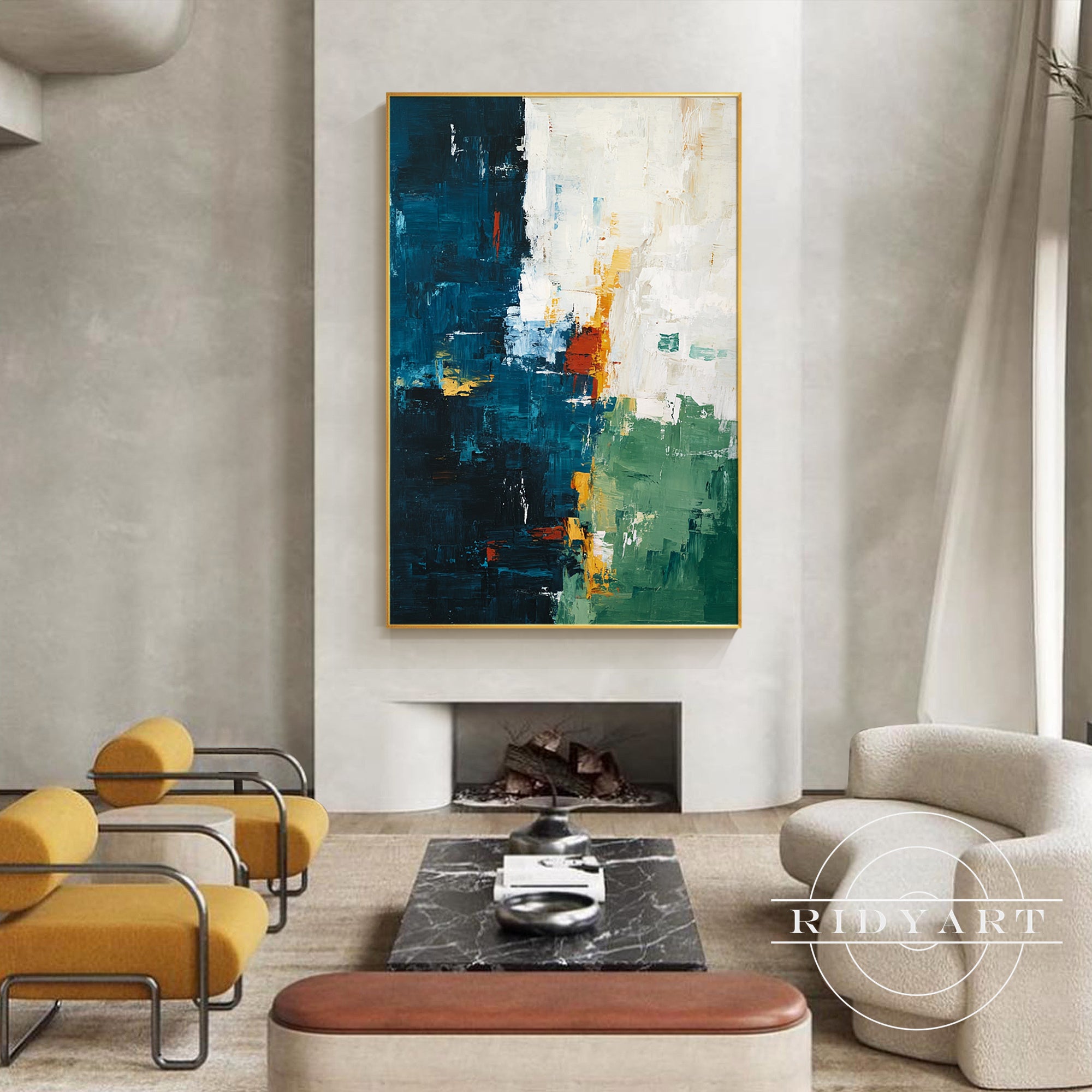 Beige textured contemporary canvas for living room decor
