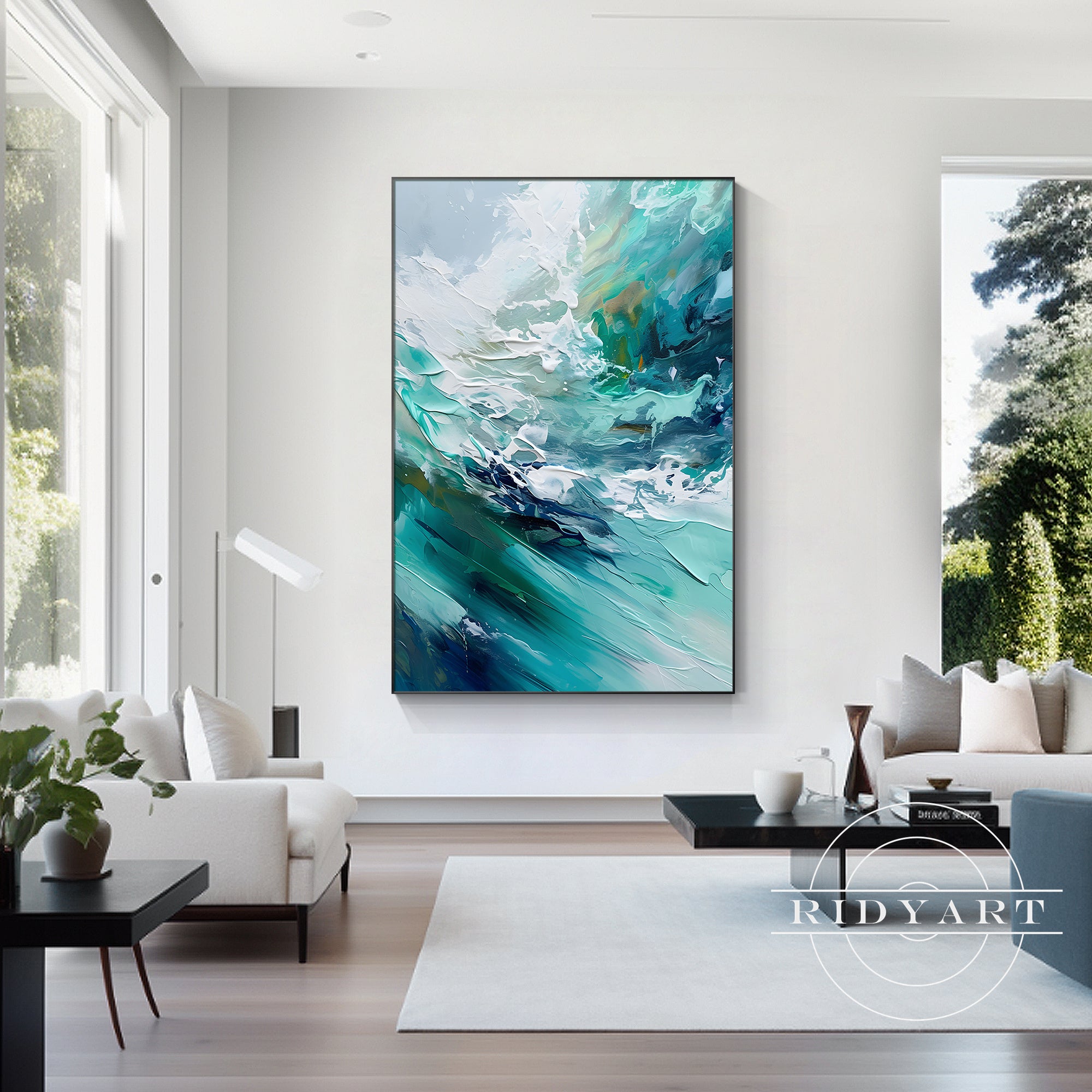 Emerald green textured coastal wall art