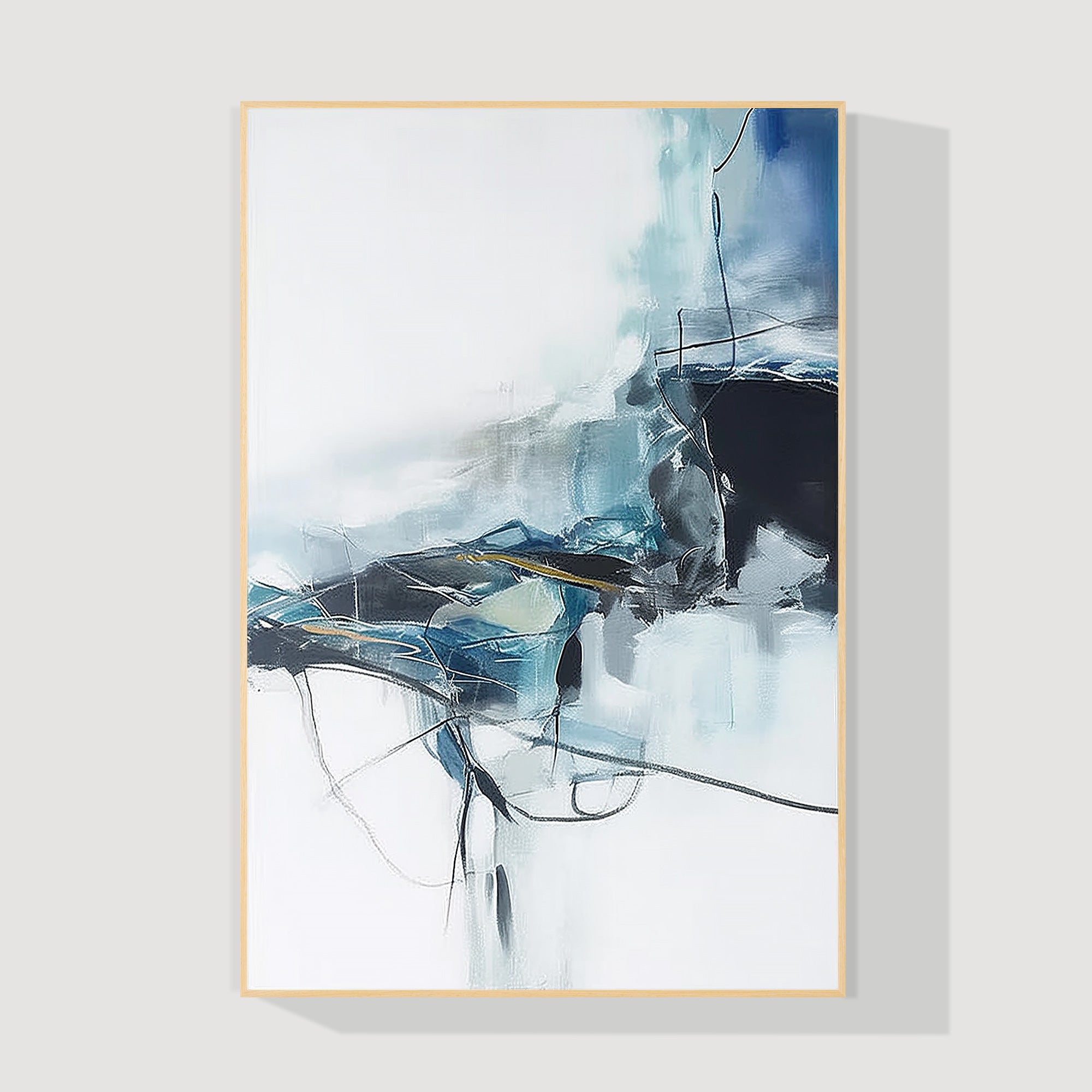 Extra large navy blue and white abstract canvas wall art