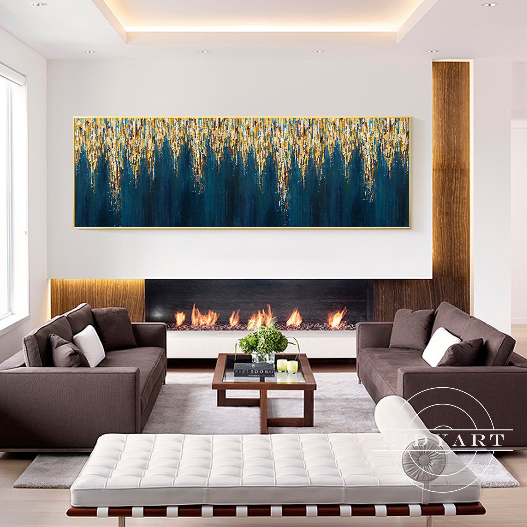 
Extra large acrylic painting with royal blue and gold accents