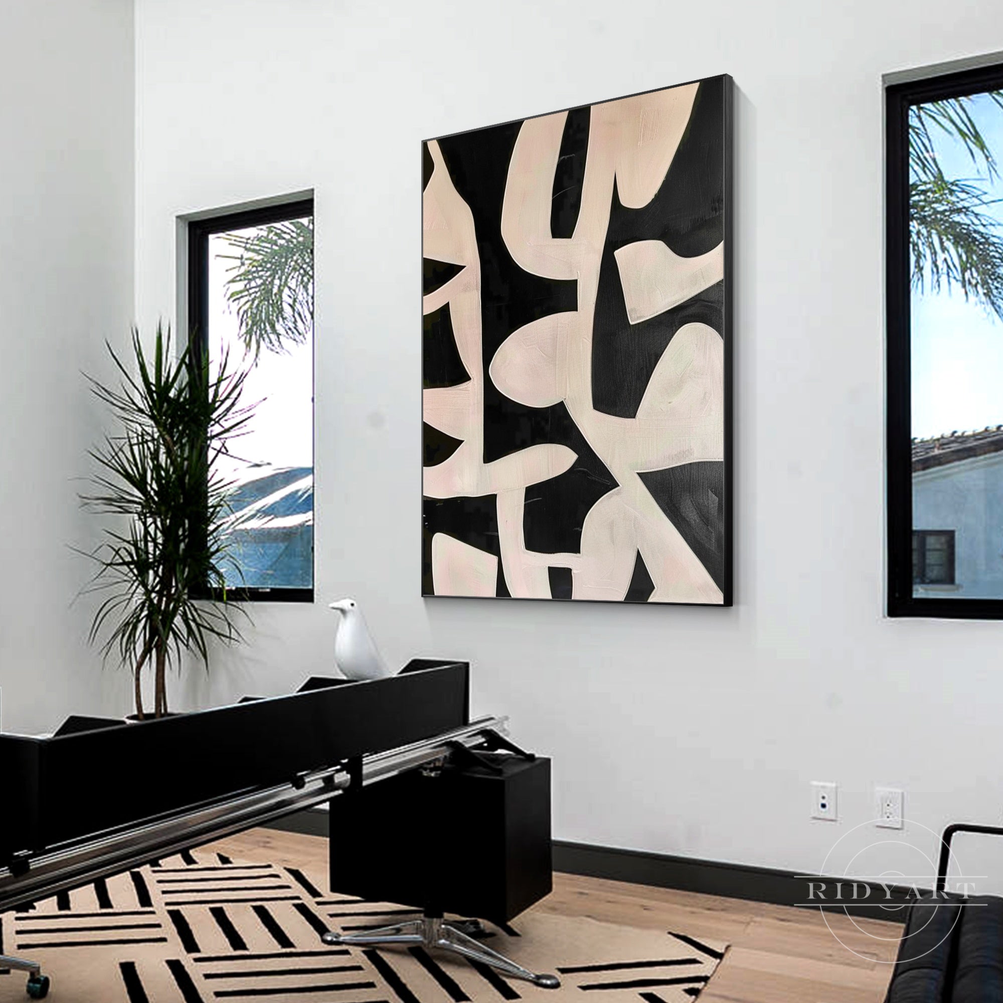 Black beige texture art geometric painting on canvas.
