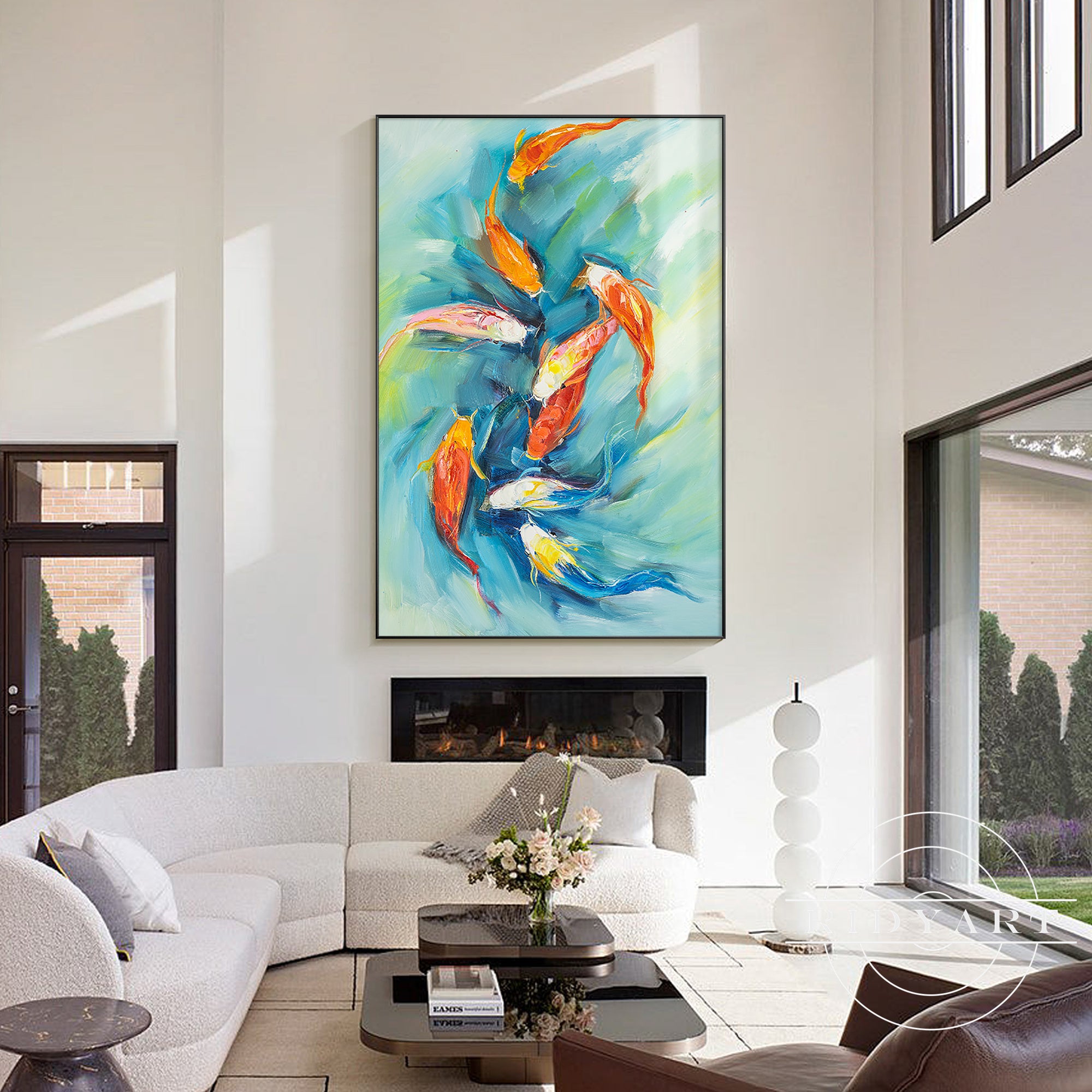 Feng Shui koi fish wall art for living room décor
