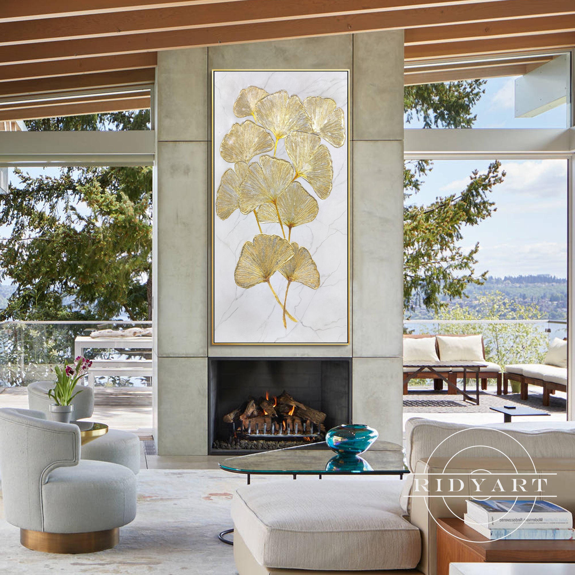 
Large textured gold wall art