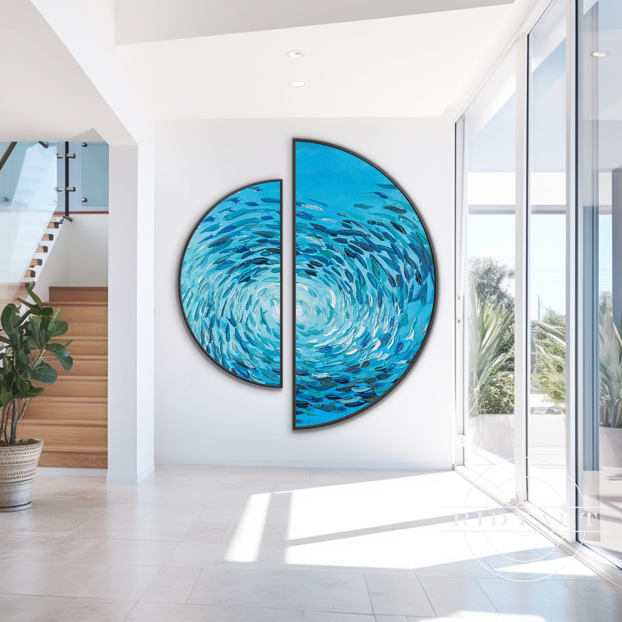 Half round sea fish paintings framed