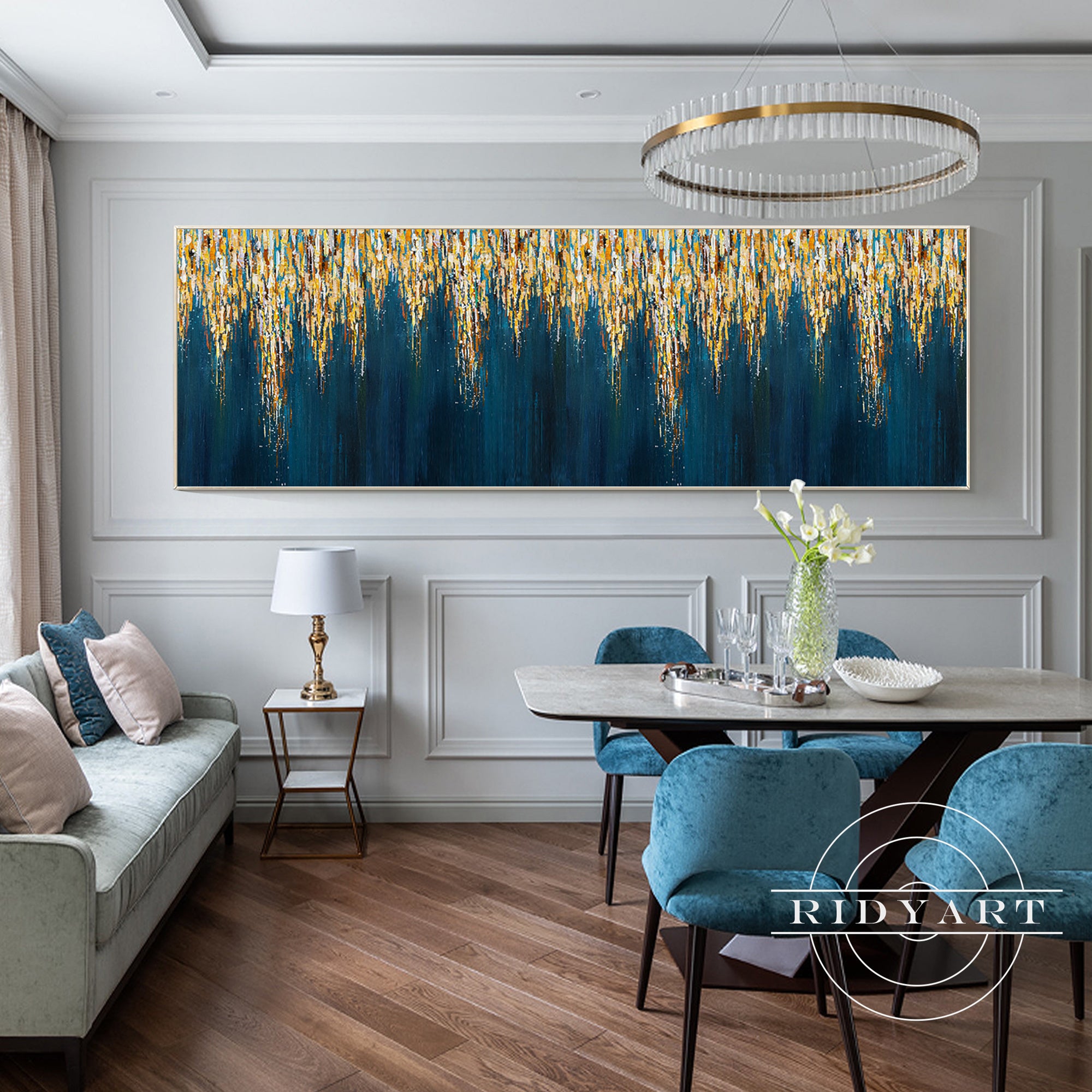 Luxury abstract canvas wall art with textured gold details
